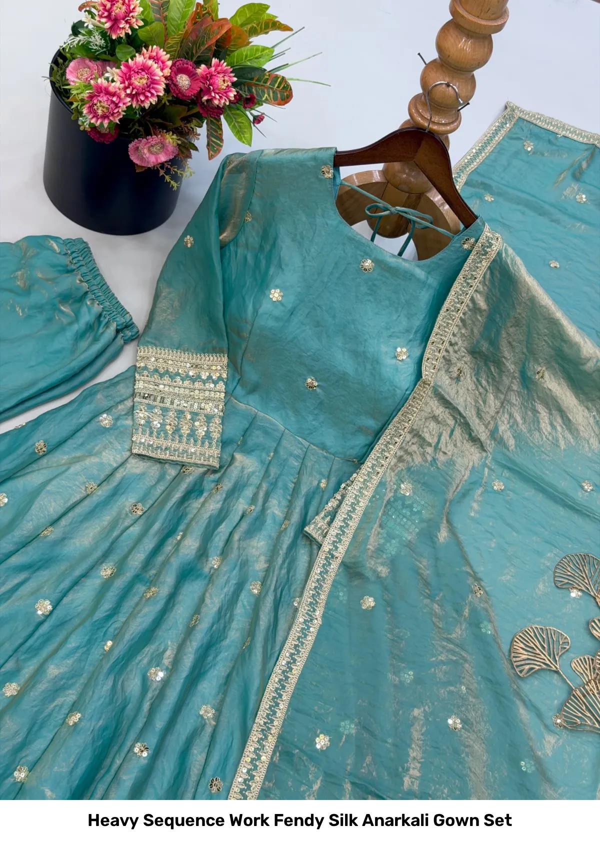 Heavy Sequence Work Fendy Silk Anarkali Gown Set 7