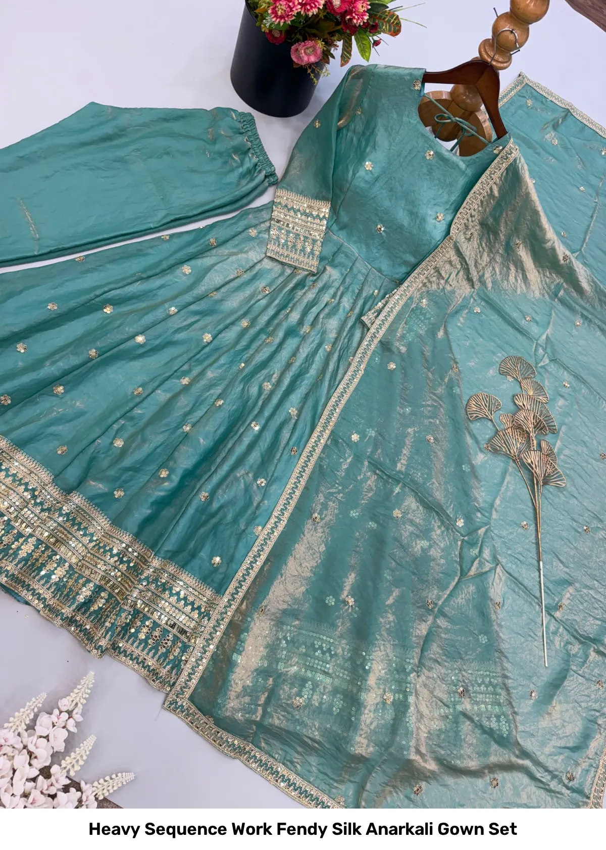 Heavy Sequence Work Fendy Silk Anarkali Gown Set 8