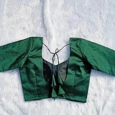 Indian Readymade Raw Silk Saree Blouse, Sweetheart Neckline, Half Sleeves Backless Dori Tie-Up Choli Crop Top for Women
