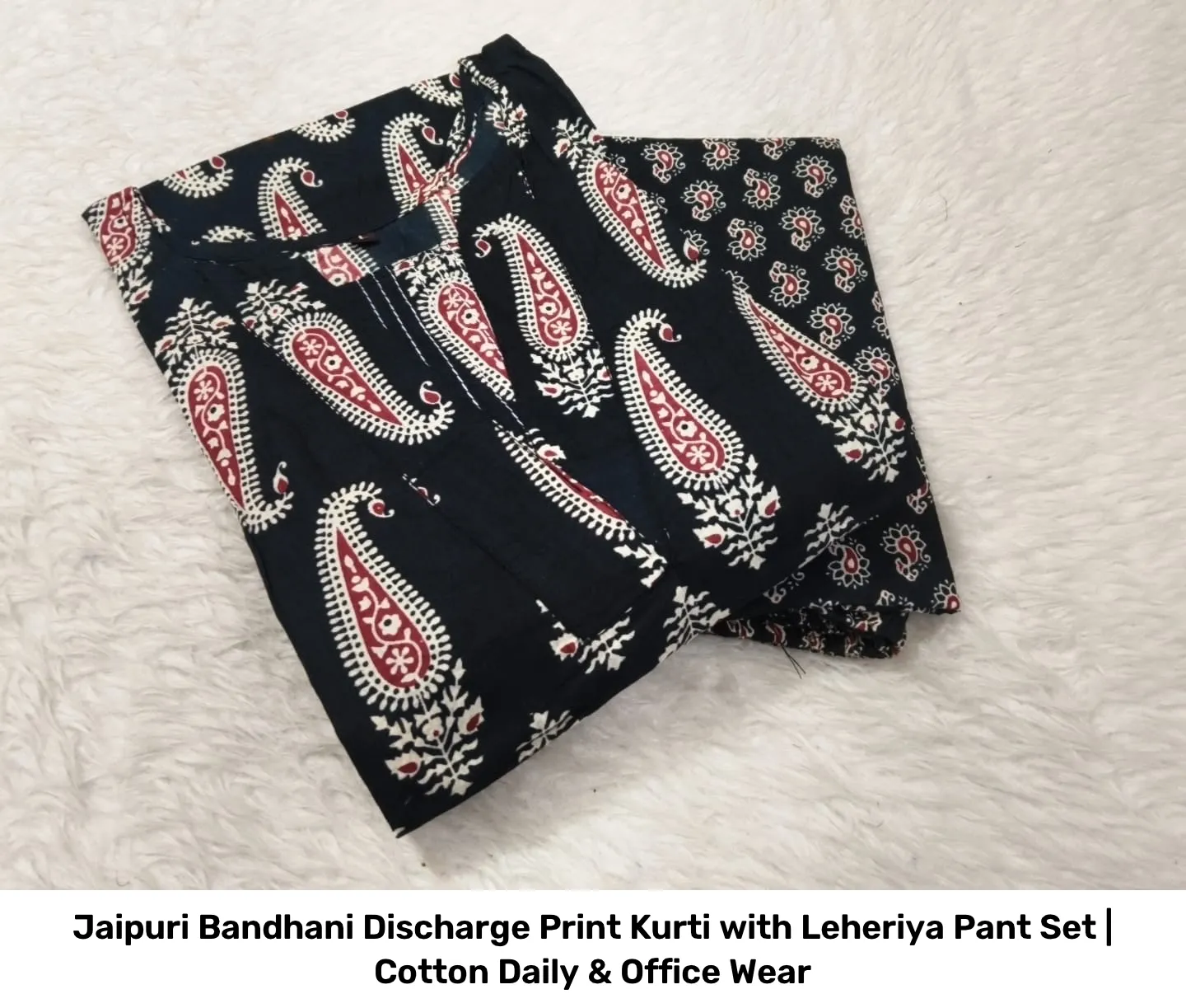 Jaipuri Bandhani Discharge Print Kurti with Leheriya Pant Set | Cotton Daily & Office Wear 11