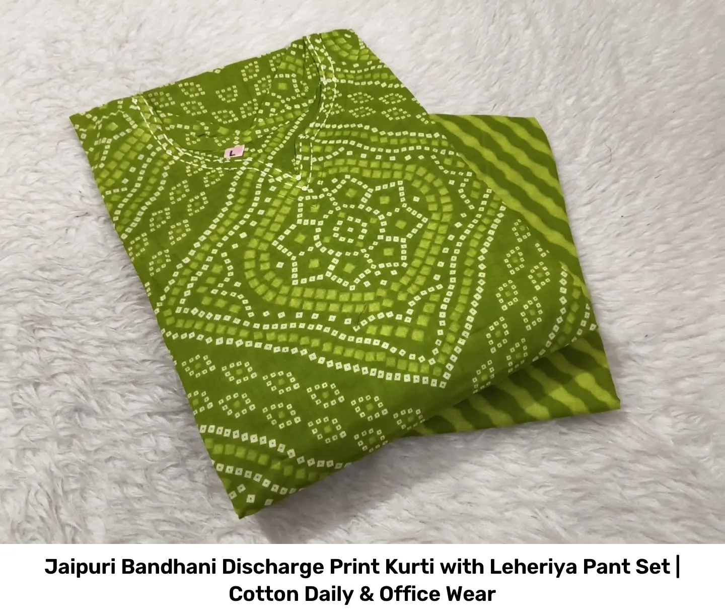 Jaipuri Bandhani Discharge Print Kurti with Leheriya Pant Set | Cotton Daily & Office Wear 12