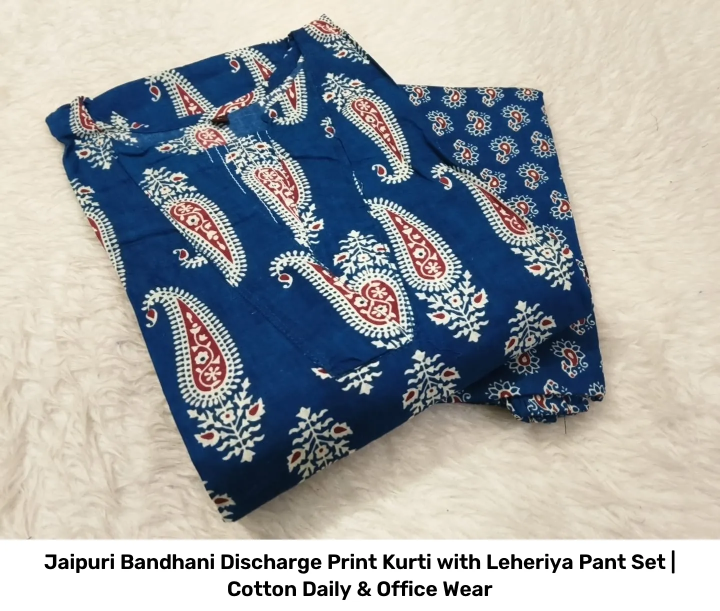 Jaipuri Bandhani Discharge Print Kurti with Leheriya Pant Set | Cotton Daily & Office Wear 2