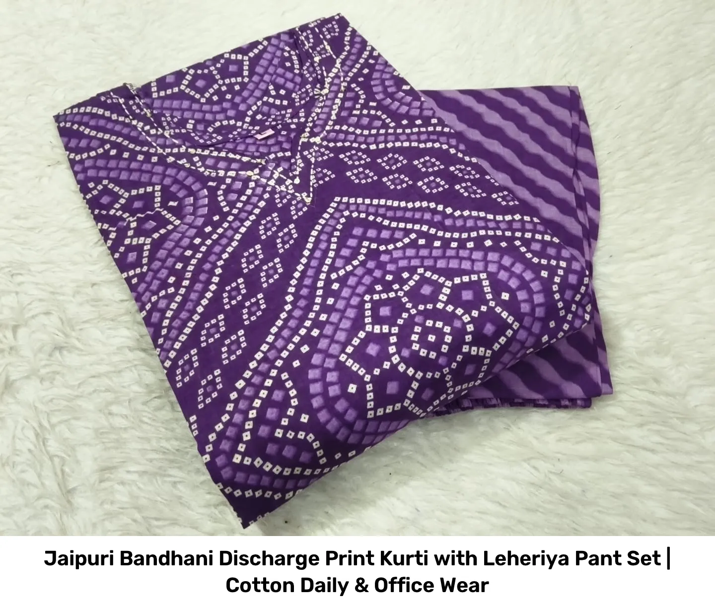 Jaipuri Bandhani Discharge Print Kurti with Leheriya Pant Set | Cotton Daily & Office Wear 4