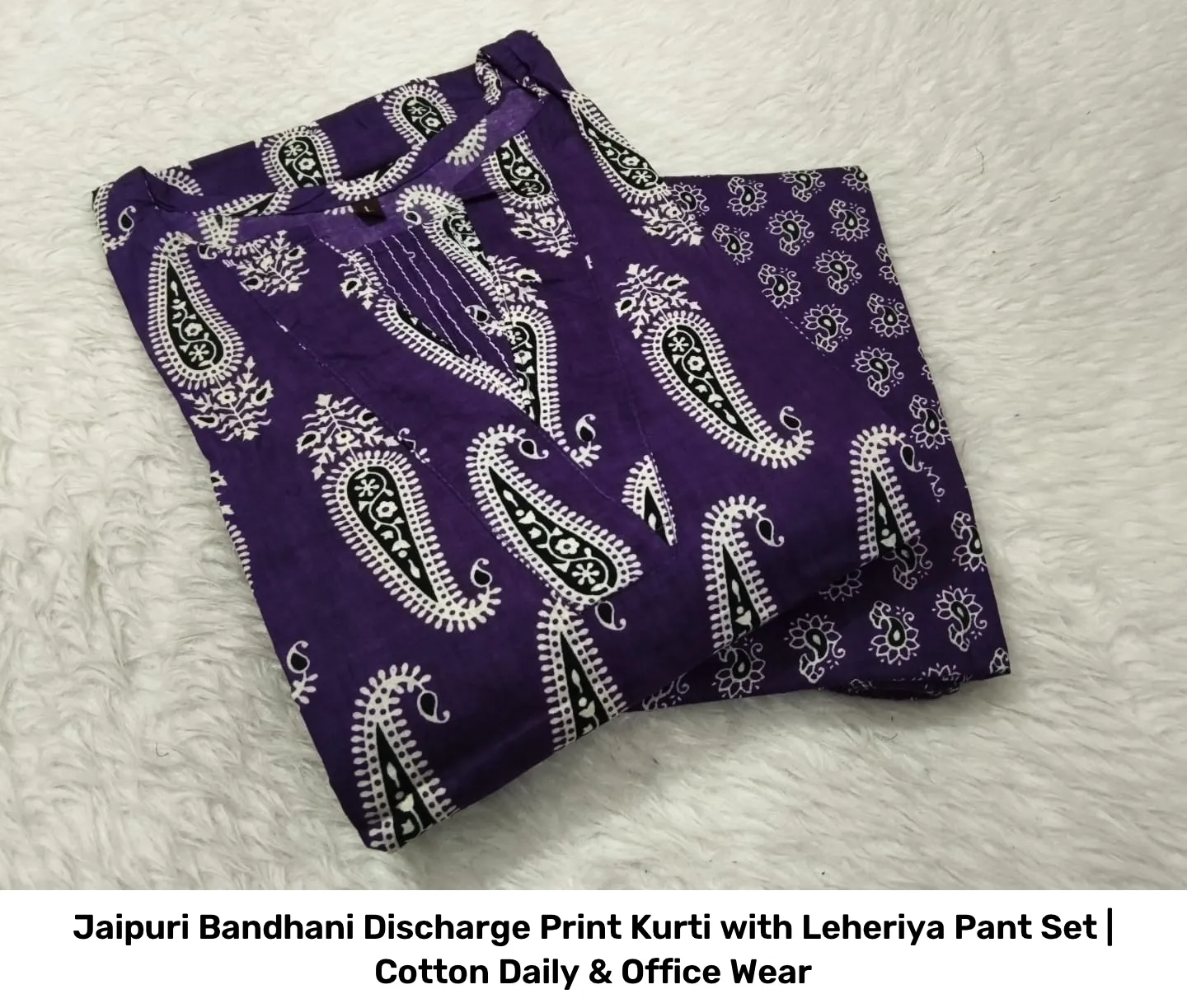 Jaipuri Bandhani Discharge Print Kurti with Leheriya Pant Set | Cotton Daily & Office Wear 7
