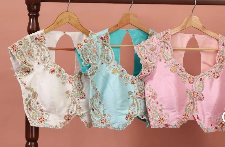 Latest Designer Maggam Work Blouses in Pastels & White – Buy Online