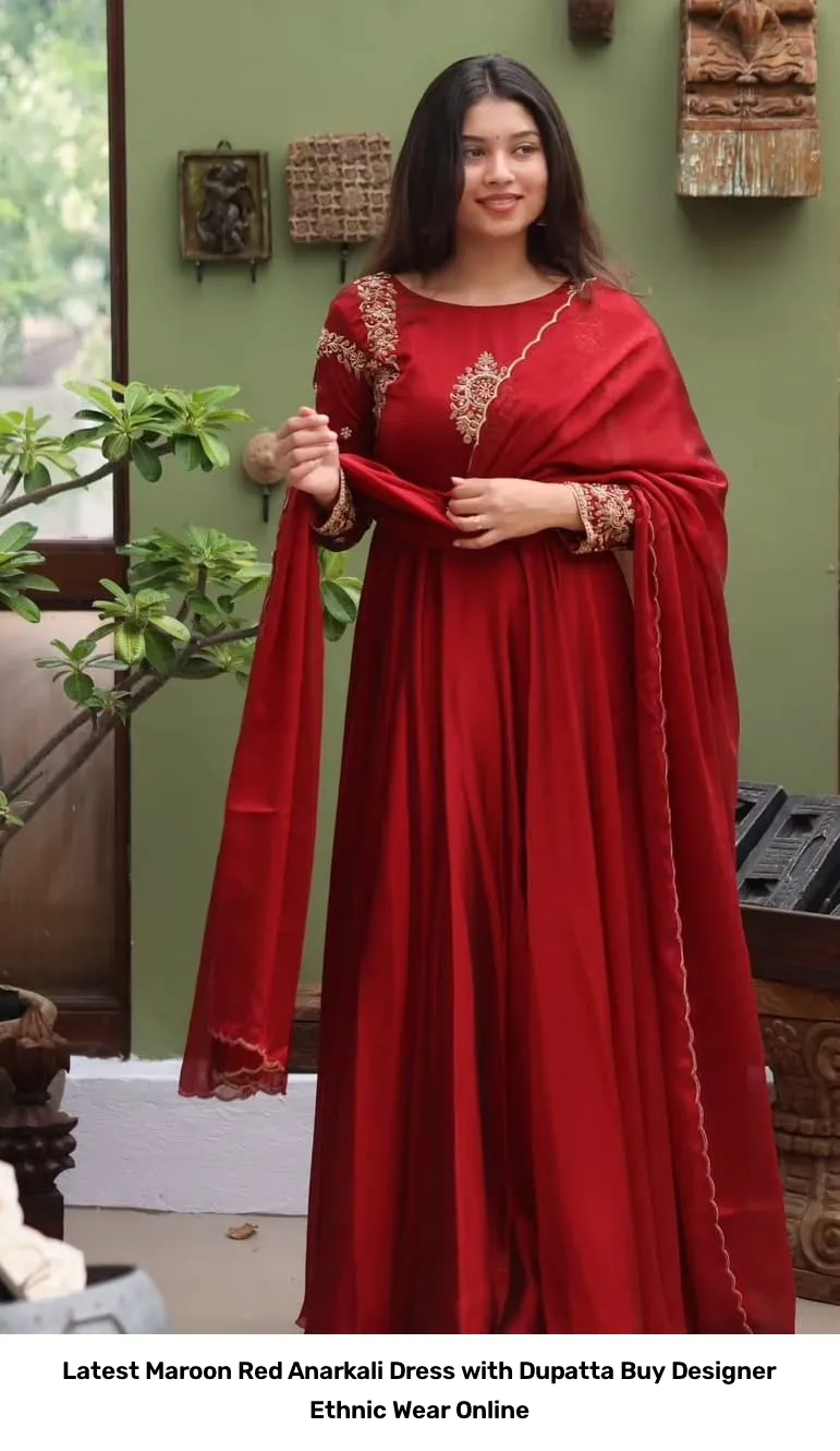 Latest Maroon Red Anarkali Dress with Dupatta – Buy Designer Ethnic Wear Online 3
