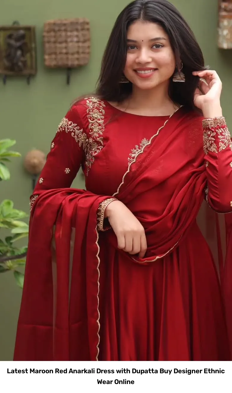 Latest Maroon Red Anarkali Dress with Dupatta – Buy Designer Ethnic Wear Online 4