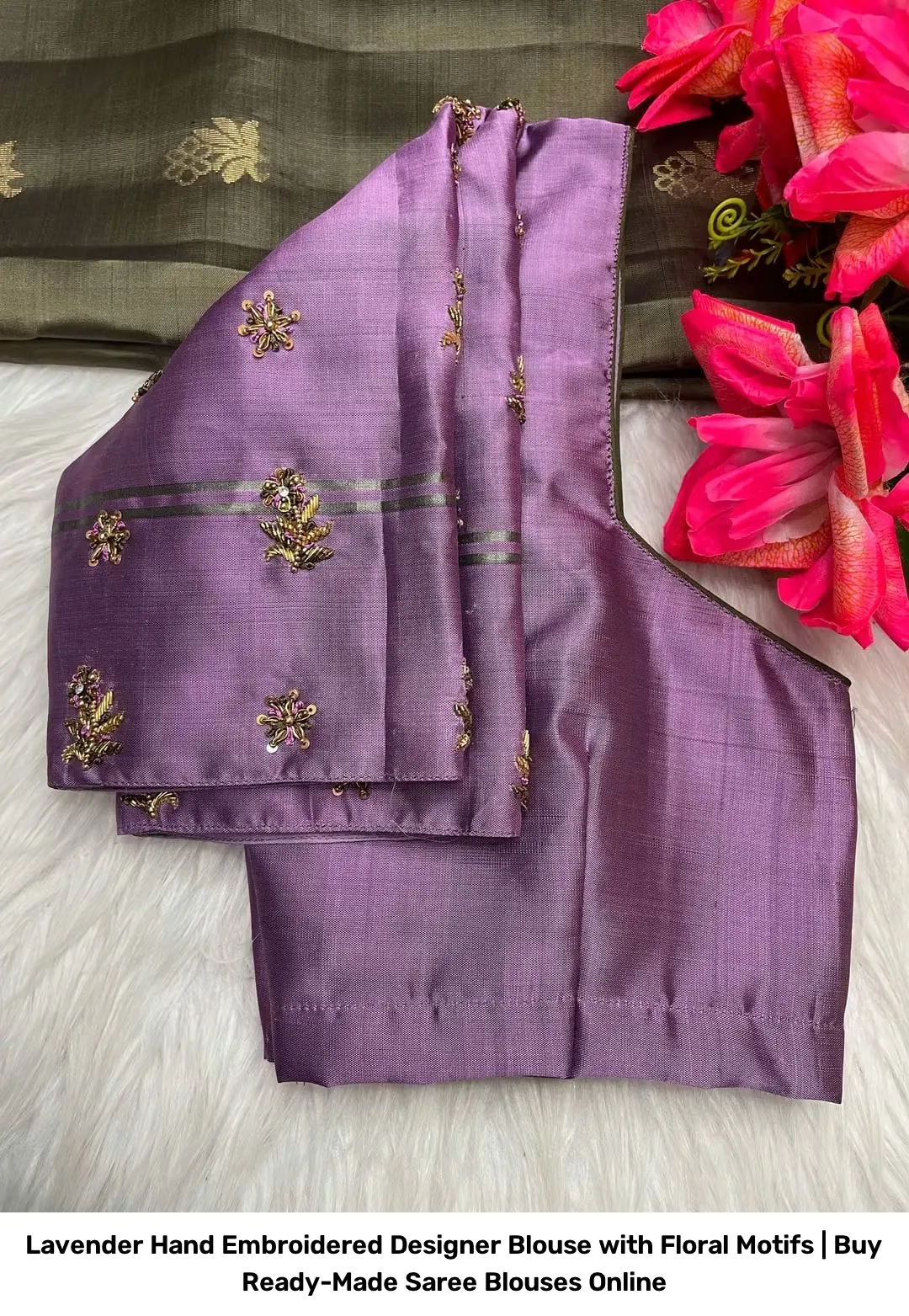 Lavender Hand Embroidered Designer Blouse with Floral Motifs | Ready-Made Saree Blouses 2