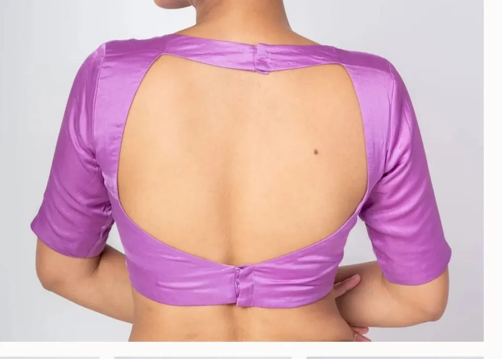 Lavender Raw Silk Readymade Saree Blouse – Elegant Square Neck & Cut-Out Back Designer Crop Top 1