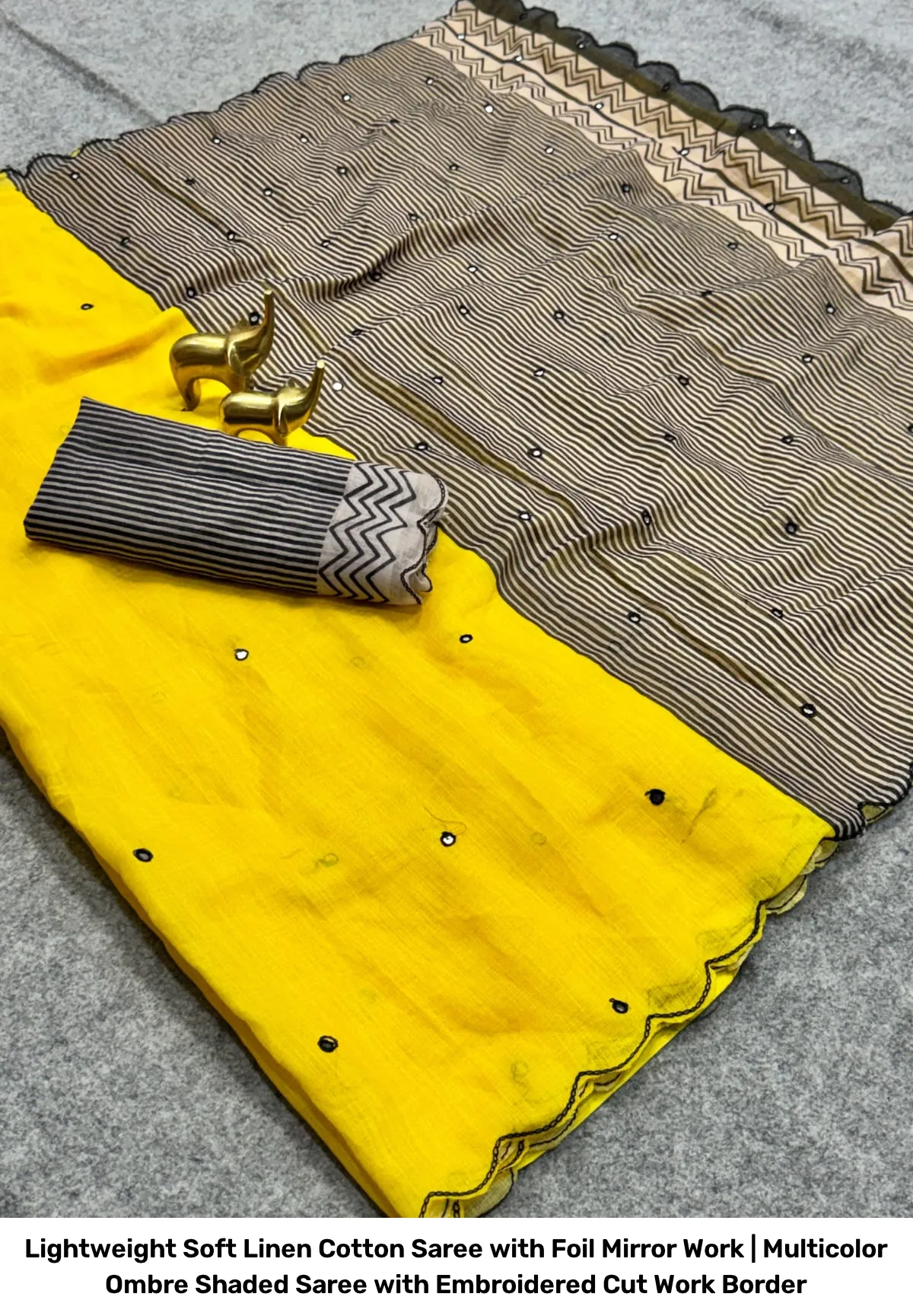 Lightweight Soft Linen Cotton Saree with Foil Mirror Work | Multicolor Ombre Shaded Saree with Embroidered Cut Work Border 20