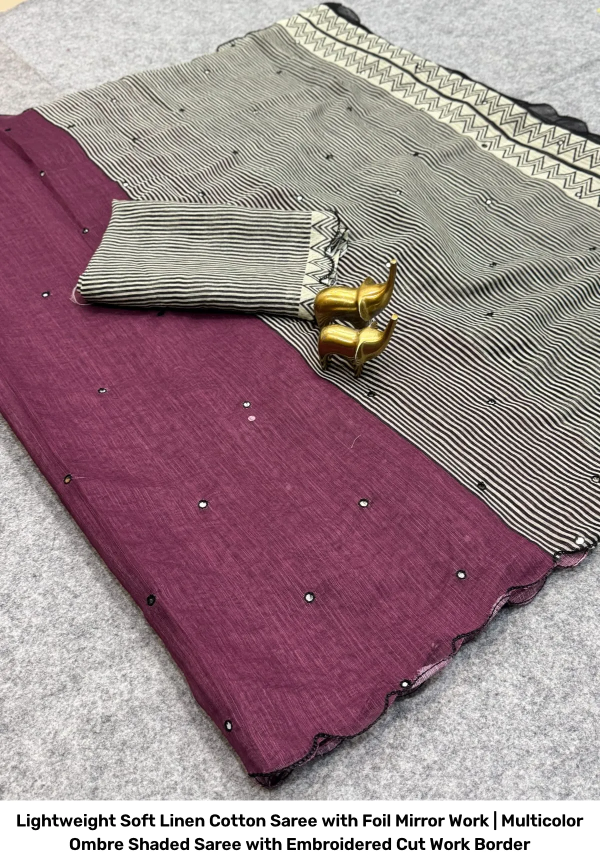 Lightweight Soft Linen Cotton Saree with Foil Mirror Work | Multicolor Ombre Shaded Saree with Embroidered Cut Work Border 8