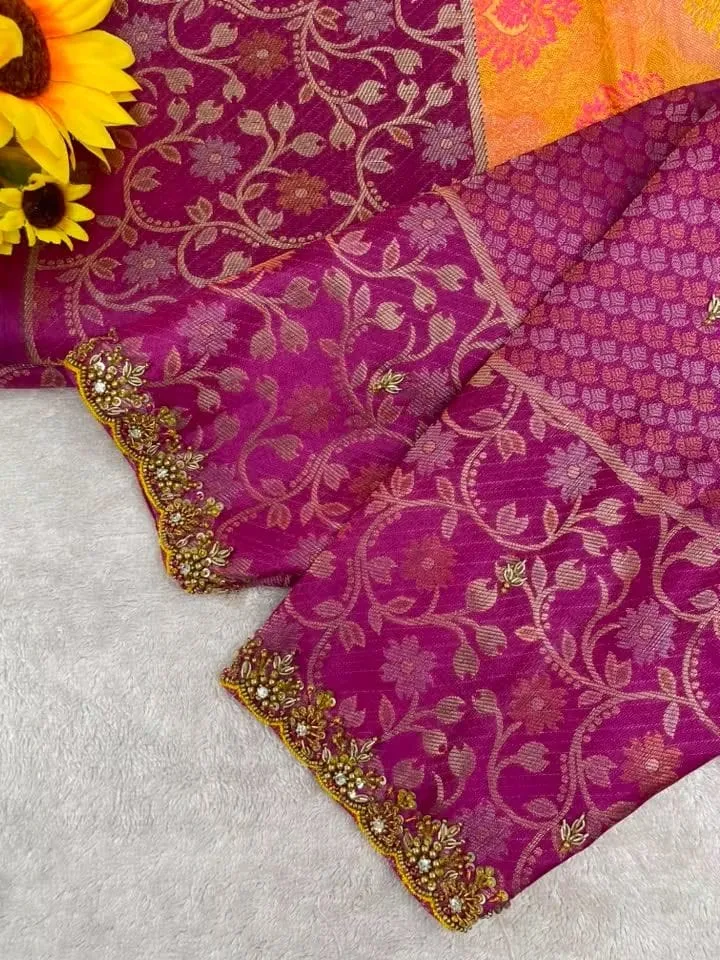 Magenta Brocade Designer Saree Blouse with Keyhole Back and Zardosi Work | Readymade Blouses 1