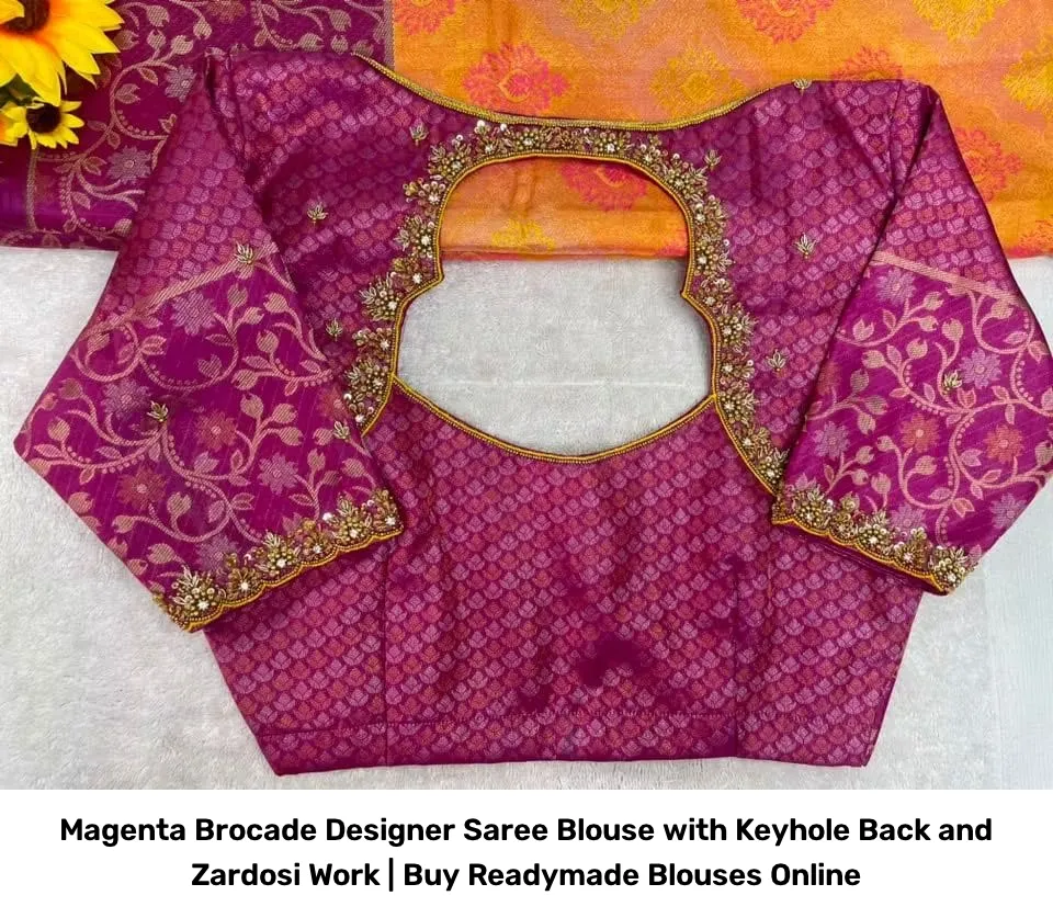 Magenta Brocade Designer Saree Blouse with Keyhole Back and Zardosi Work | Readymade Blouses 2