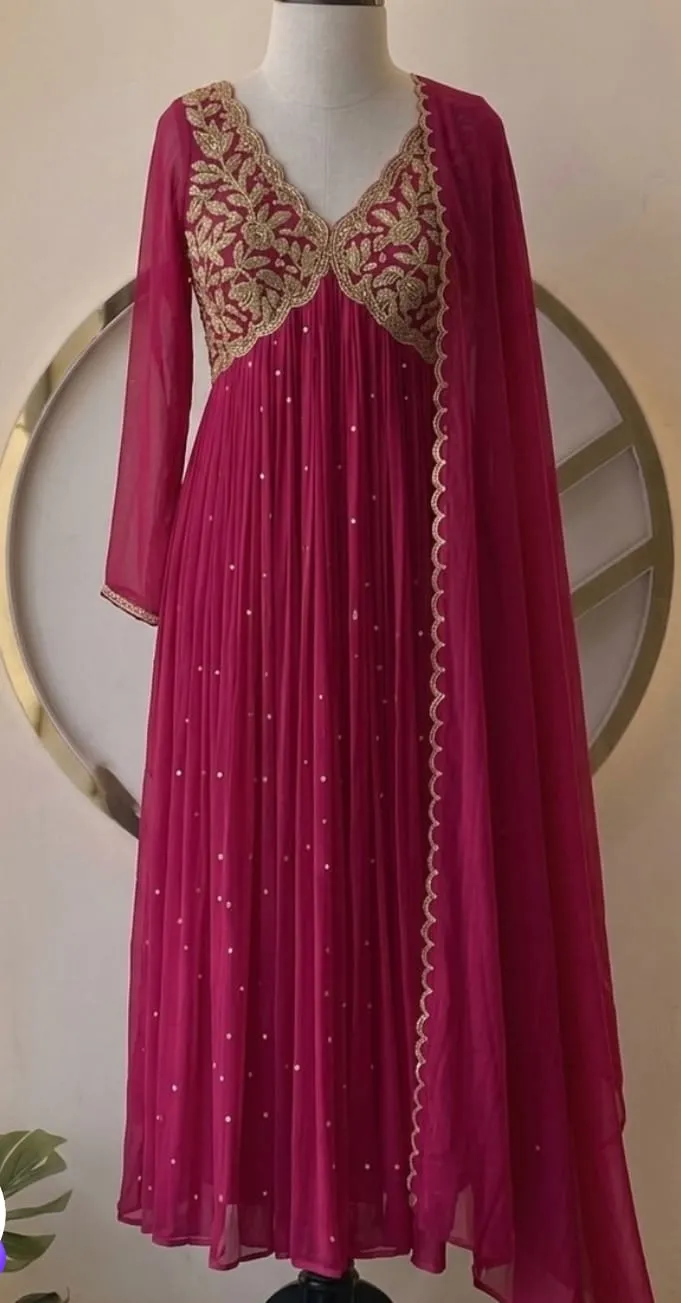Magenta Pleated Anarkali Suit Set with Dupatta | Designer Ethnic Wear