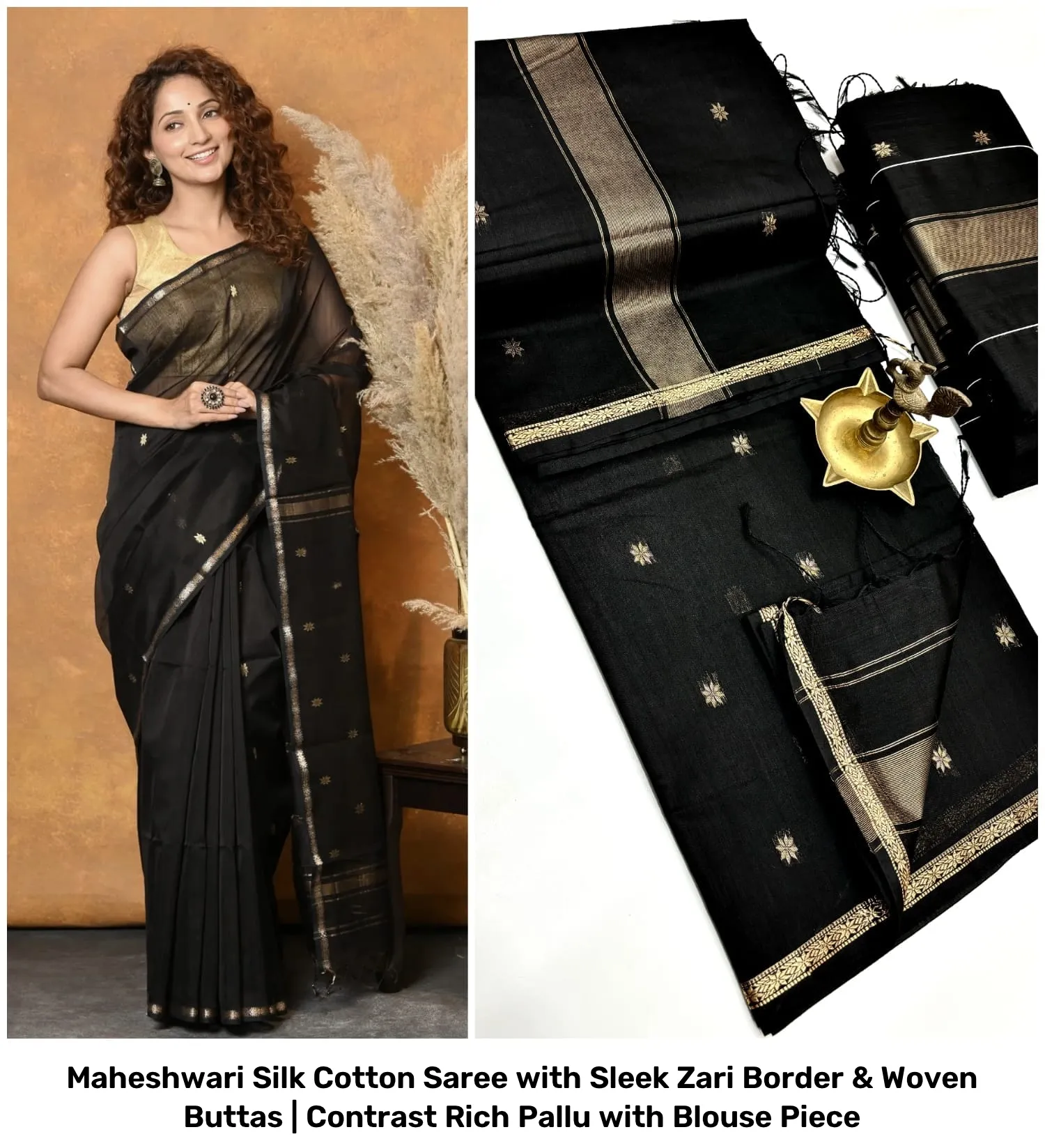 Maheshwari Silk Cotton Saree with Sleek Zari Border & Woven Buttas | Contrast Rich Pallu with Blouse Piece 35