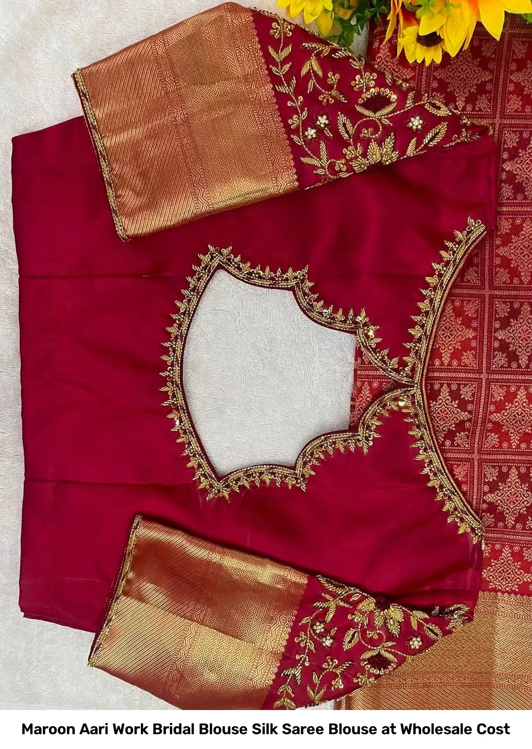 Maroon Aari Work Bridal Blouse – Silk Saree Blouse at Wholesale Cost 2