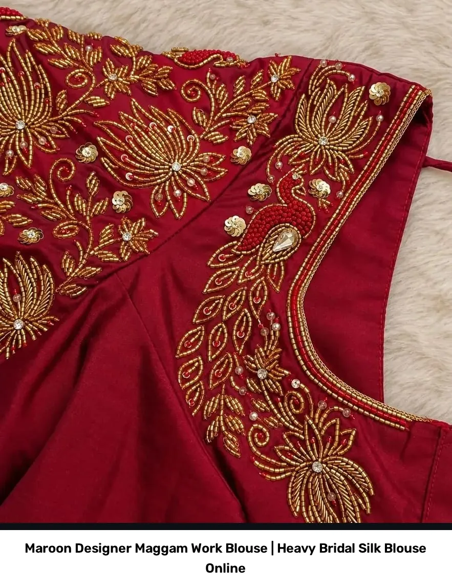 Maroon Designer Maggam Work Blouse | Heavy Bridal Silk Blouse Online 2