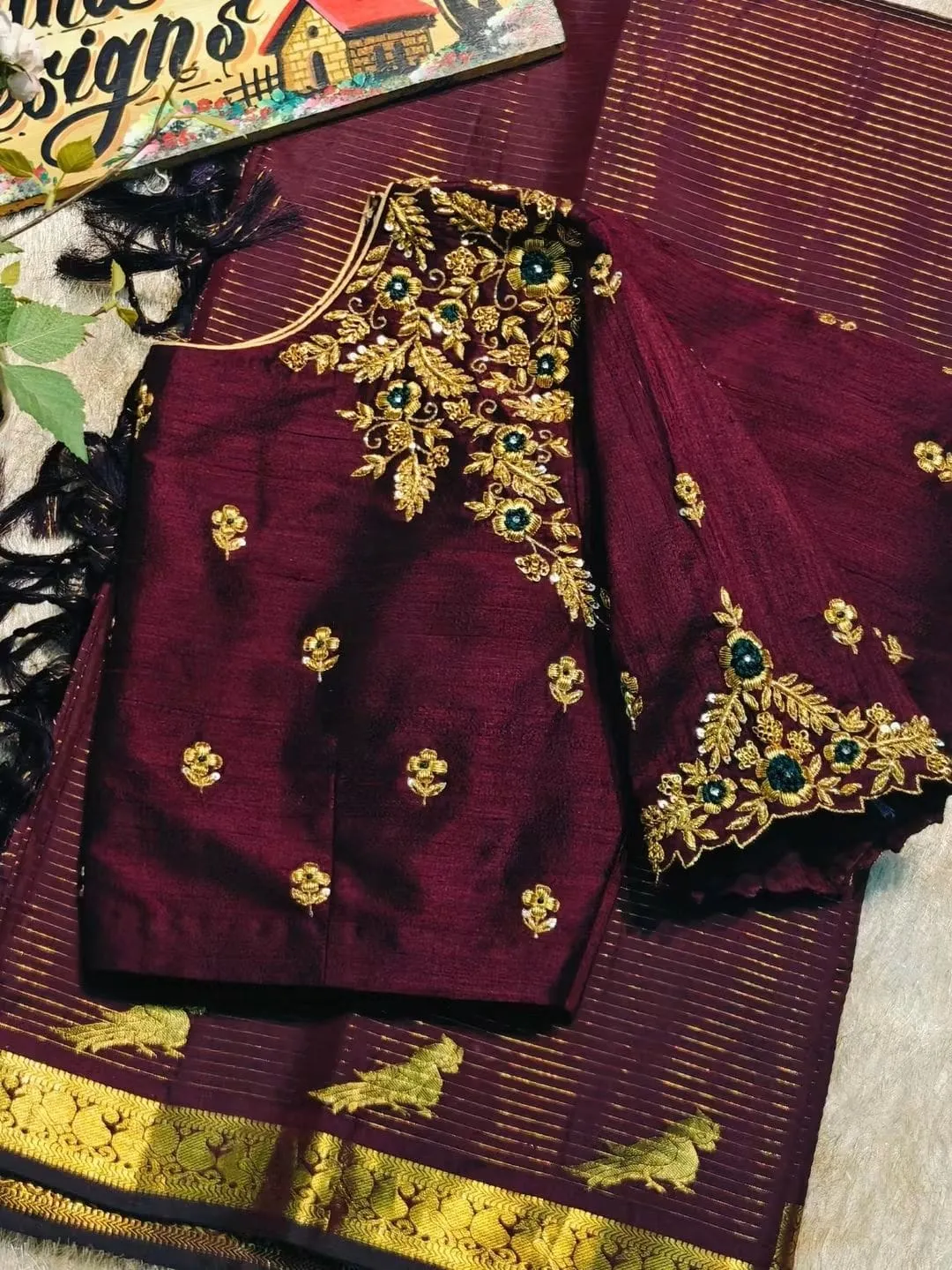 Maroon Designer Maggam Work Blouse | Heavy Zardozi, Stone Booti & Saree Blouse