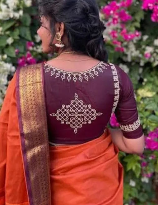 Maroon & Orange Designer kollam Maggam Work Blouse | Silk Blouse Online 1