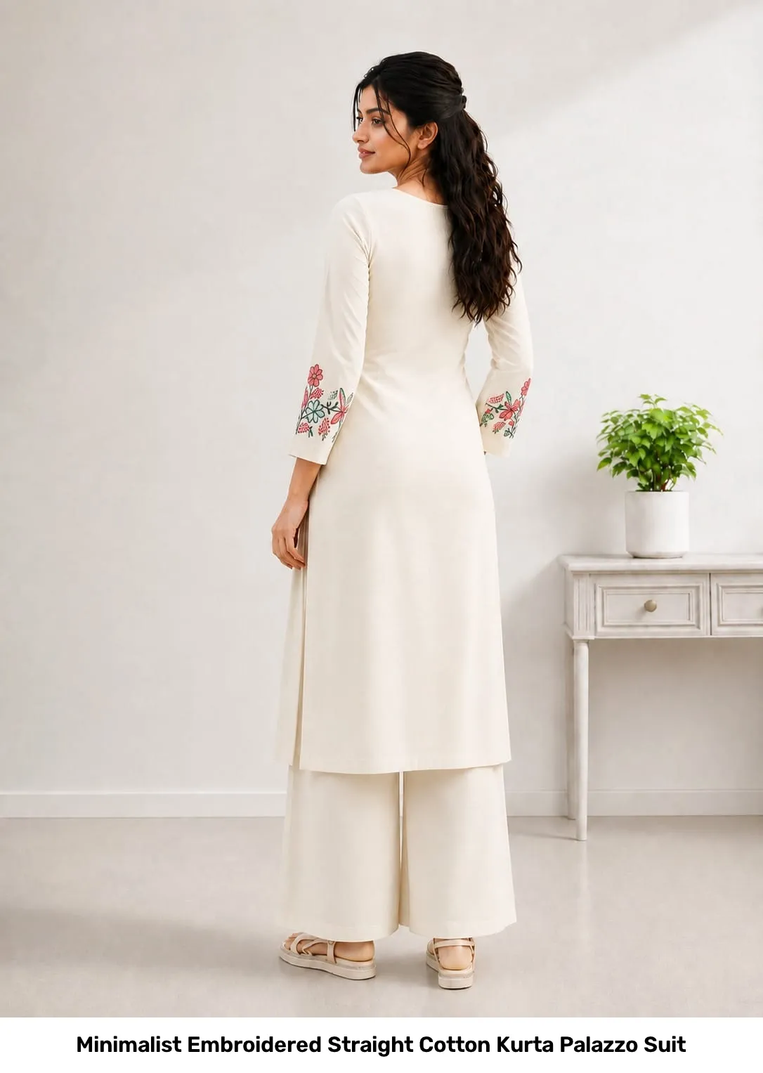 Minimalist Embroidered Straight Cotton Kurta Palazzo Suit 7