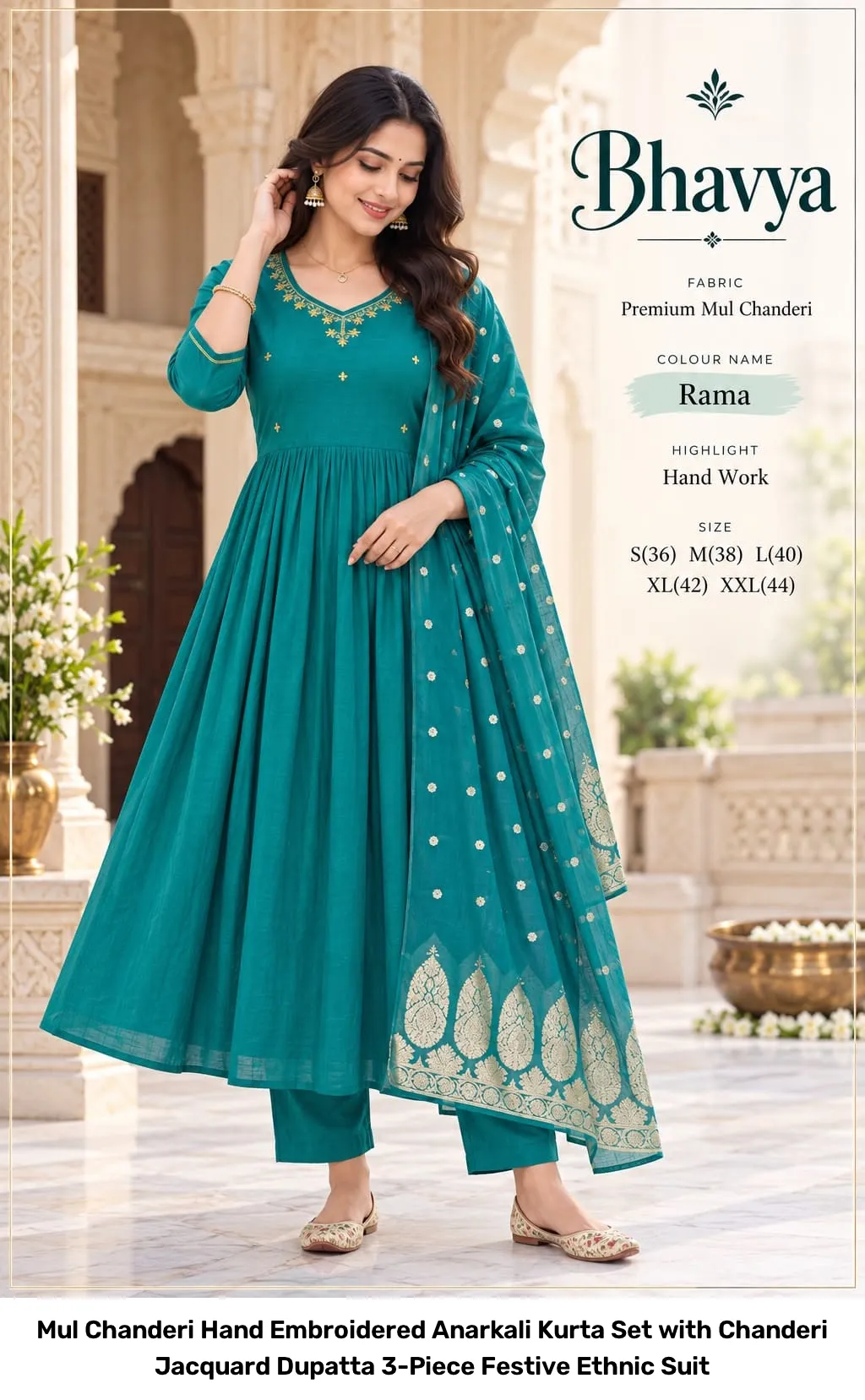 Mul Chanderi Hand Embroidered Anarkali Kurta Set with Chanderi Jacquard Dupatta – 3-Piece Festive Ethnic Suit 2