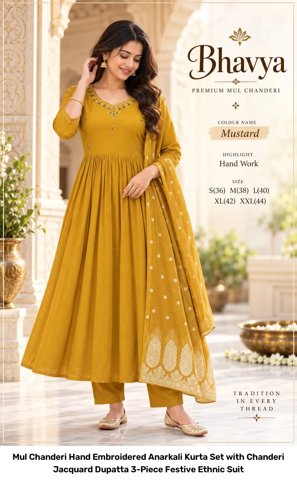 Mul Chanderi Hand Embroidered Anarkali Kurta Set with Chanderi Jacquard Dupatta – 3-Piece Festive Ethnic Suit 4