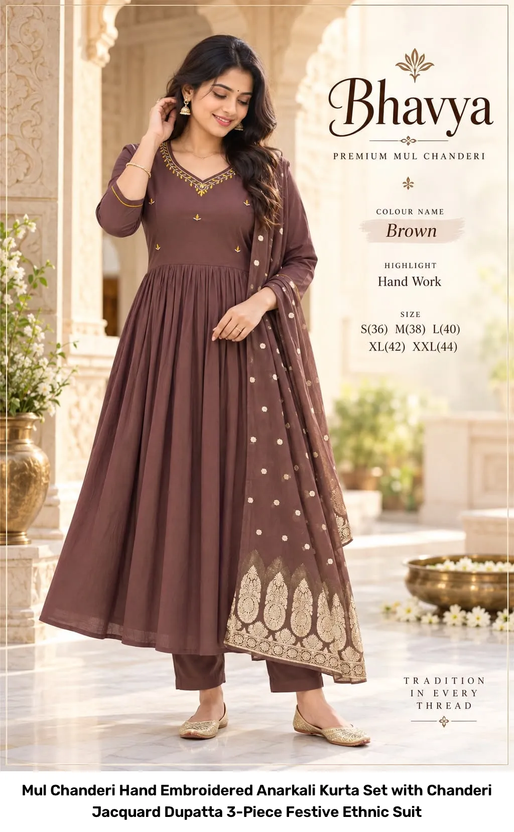 Mul Chanderi Hand Embroidered Anarkali Kurta Set with Chanderi Jacquard Dupatta – 3-Piece Festive Ethnic Suit 5