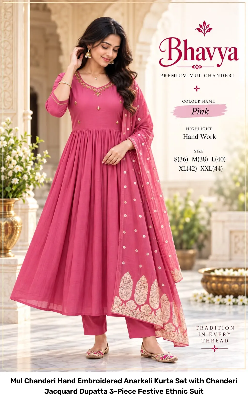 Mul Chanderi Hand Embroidered Anarkali Kurta Set with Chanderi Jacquard Dupatta – 3-Piece Festive Ethnic Suit 6