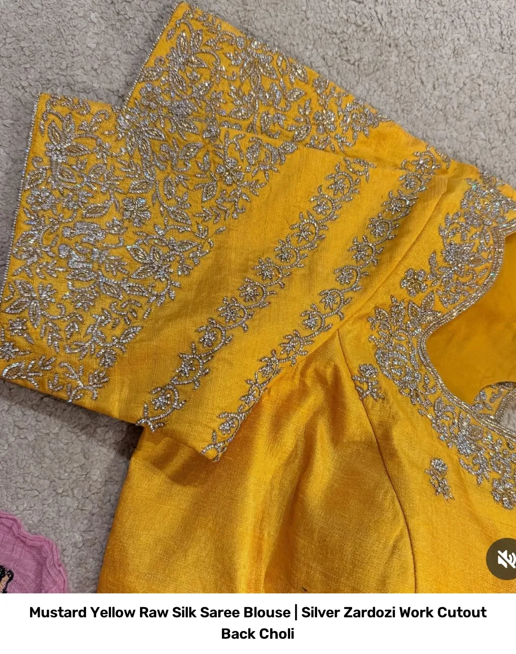 Mustard Yellow Raw Silk Saree Blouse | Silver Zardozi Work Cutout Back Choli 2