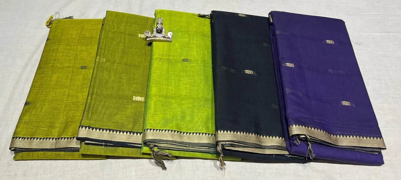 Narayanpet Mercerized Cotton Saree with Classic Striped Pallu & Temple Weave Border | 100% Original Lightweight Daily & Office Wear Saree