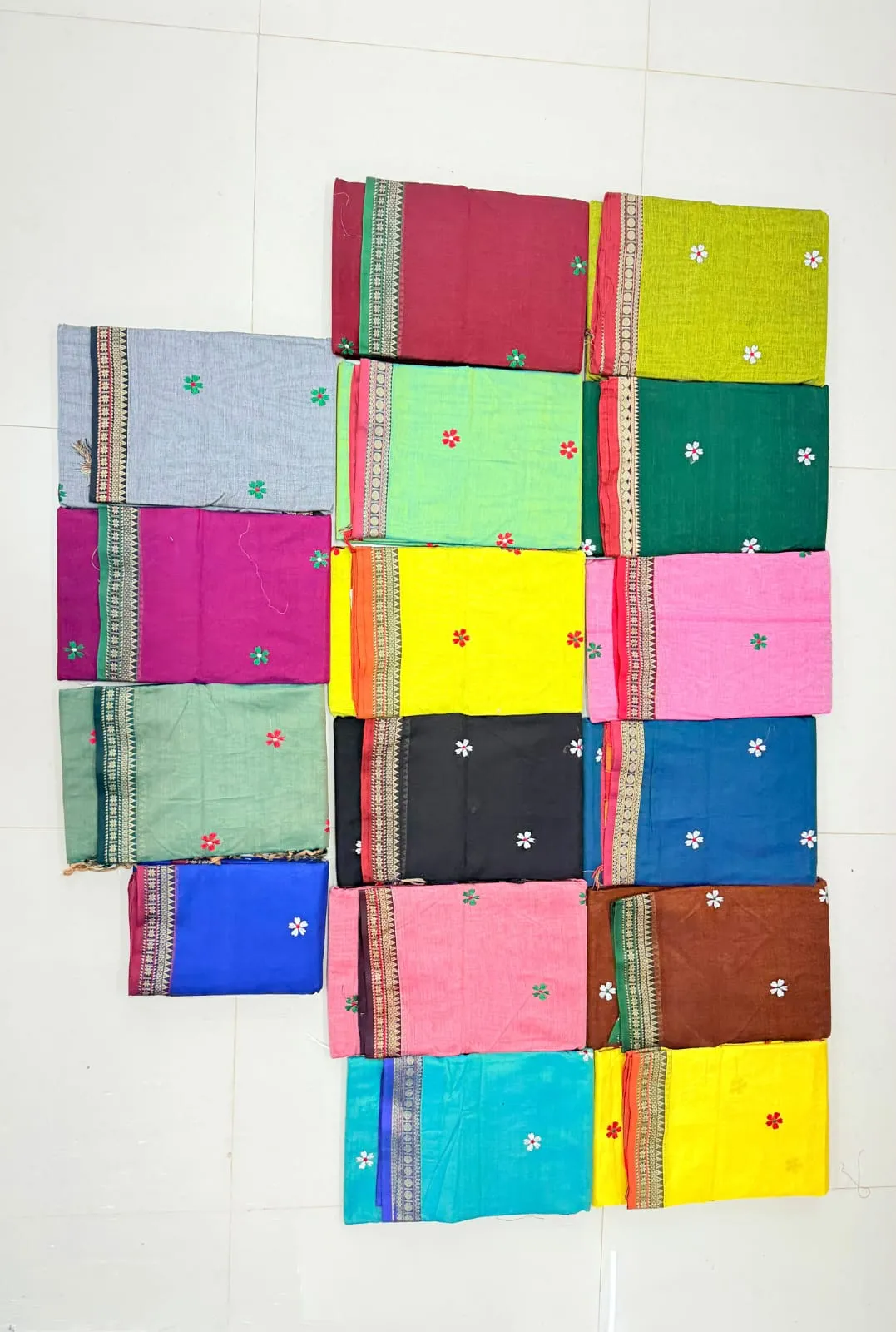 Narayanpet Pure Cotton Saree with Embroidered Flower Butta | Temple Zari Border Handloom Saree with Running Blouse (6.2M)