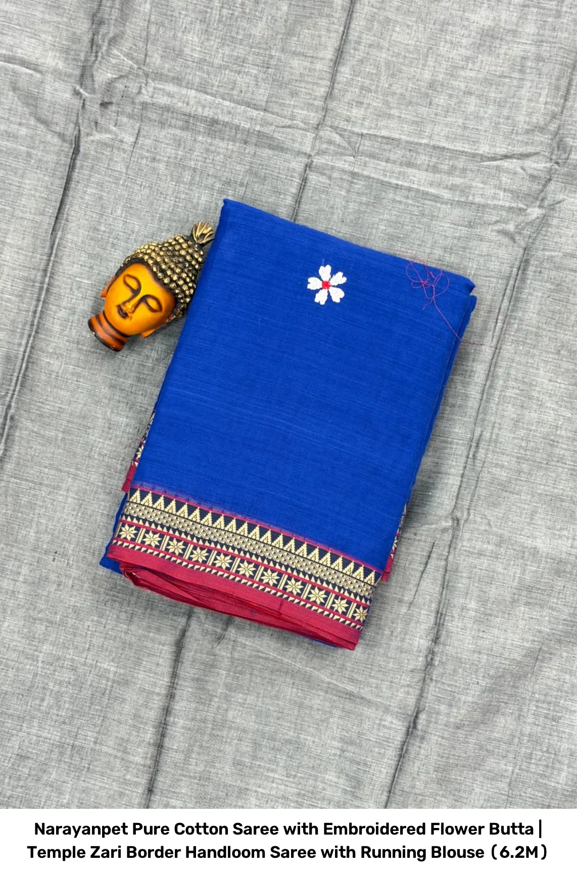 Narayanpet Pure Cotton Saree with Embroidered Flower Butta | Temple Zari Border Handloom Saree with Running Blouse (6.2M) 13