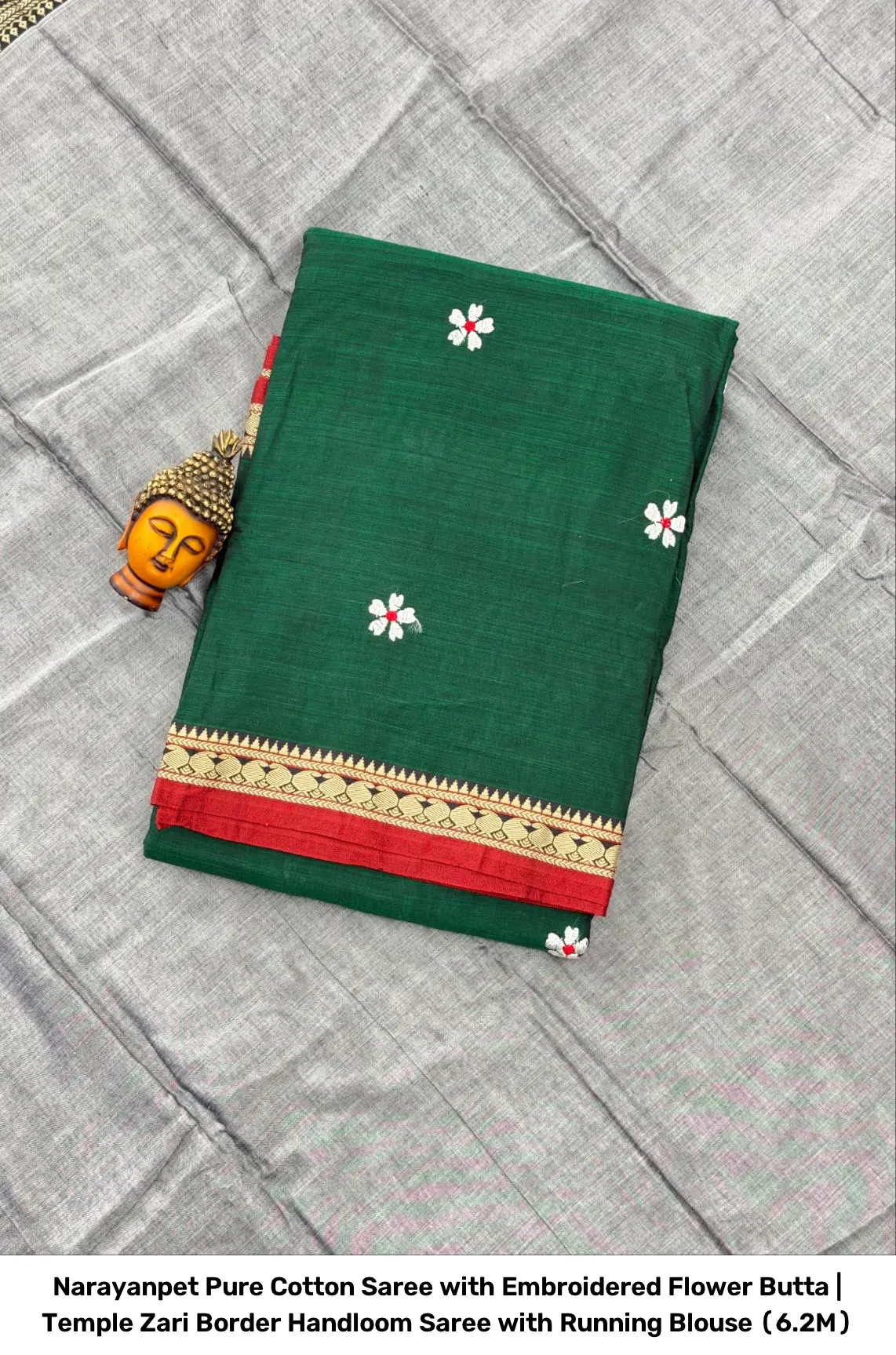 Narayanpet Pure Cotton Saree with Embroidered Flower Butta | Temple Zari Border Handloom Saree with Running Blouse (6.2M) 17
