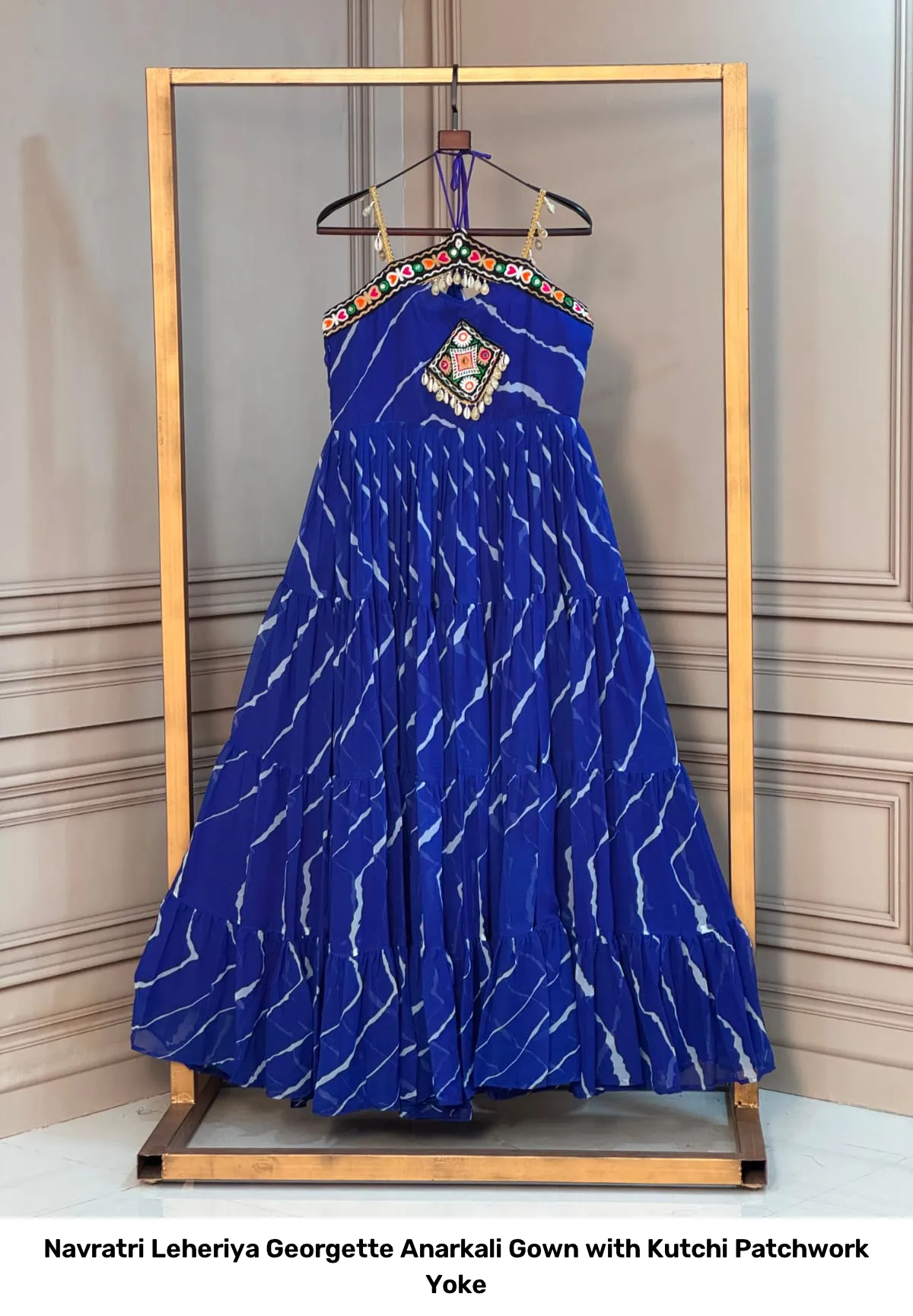 Navratri Leheriya Georgette Anarkali Gown with Kutchi Patchwork Yoke 2