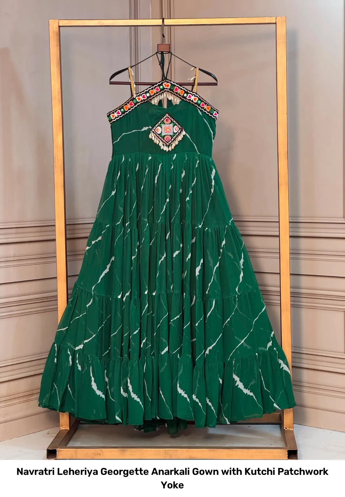 Navratri Leheriya Georgette Anarkali Gown with Kutchi Patchwork Yoke 3