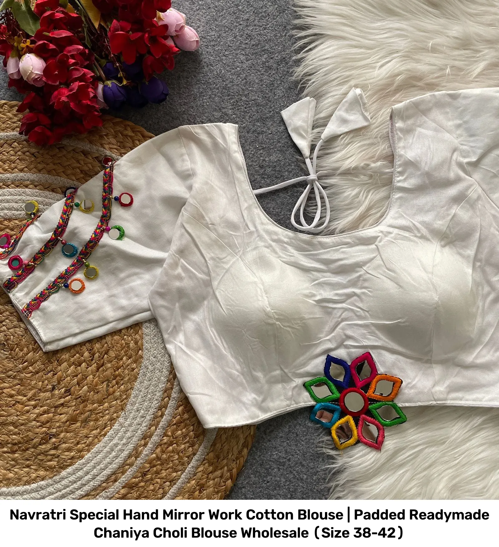 Navratri Special Hand Mirror Work Cotton Blouse | Padded Readymade Chaniya Choli Blouse Wholesale (Size 38-42) 10