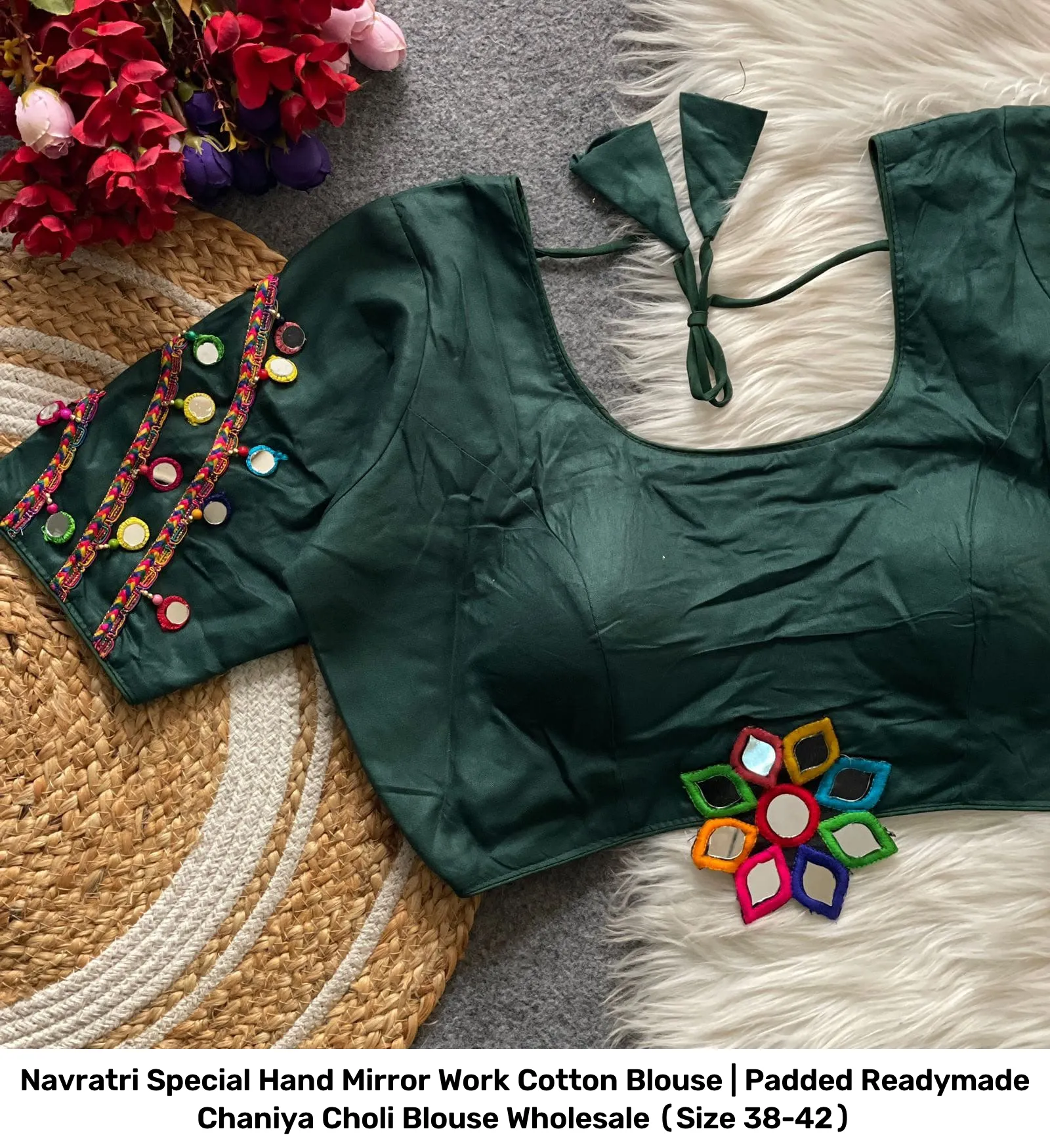 Navratri Special Hand Mirror Work Cotton Blouse | Padded Readymade Chaniya Choli Blouse Wholesale (Size 38-42) 11