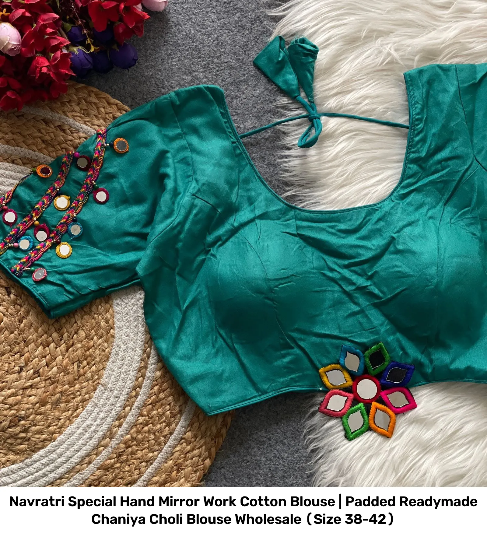 Navratri Special Hand Mirror Work Cotton Blouse | Padded Readymade Chaniya Choli Blouse Wholesale (Size 38-42) 12
