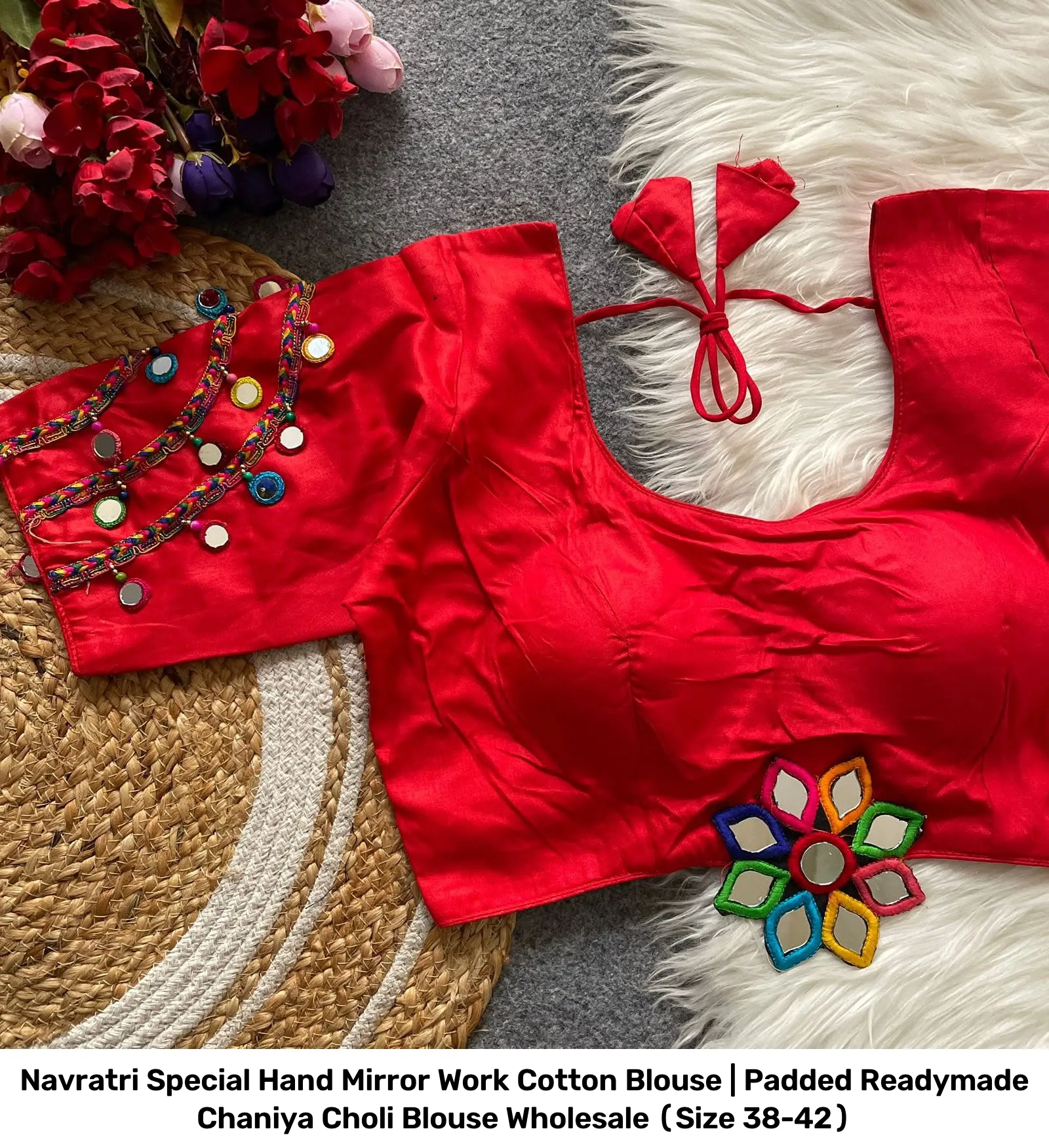 Navratri Special Hand Mirror Work Cotton Blouse | Padded Readymade Chaniya Choli Blouse Wholesale (Size 38-42) 2