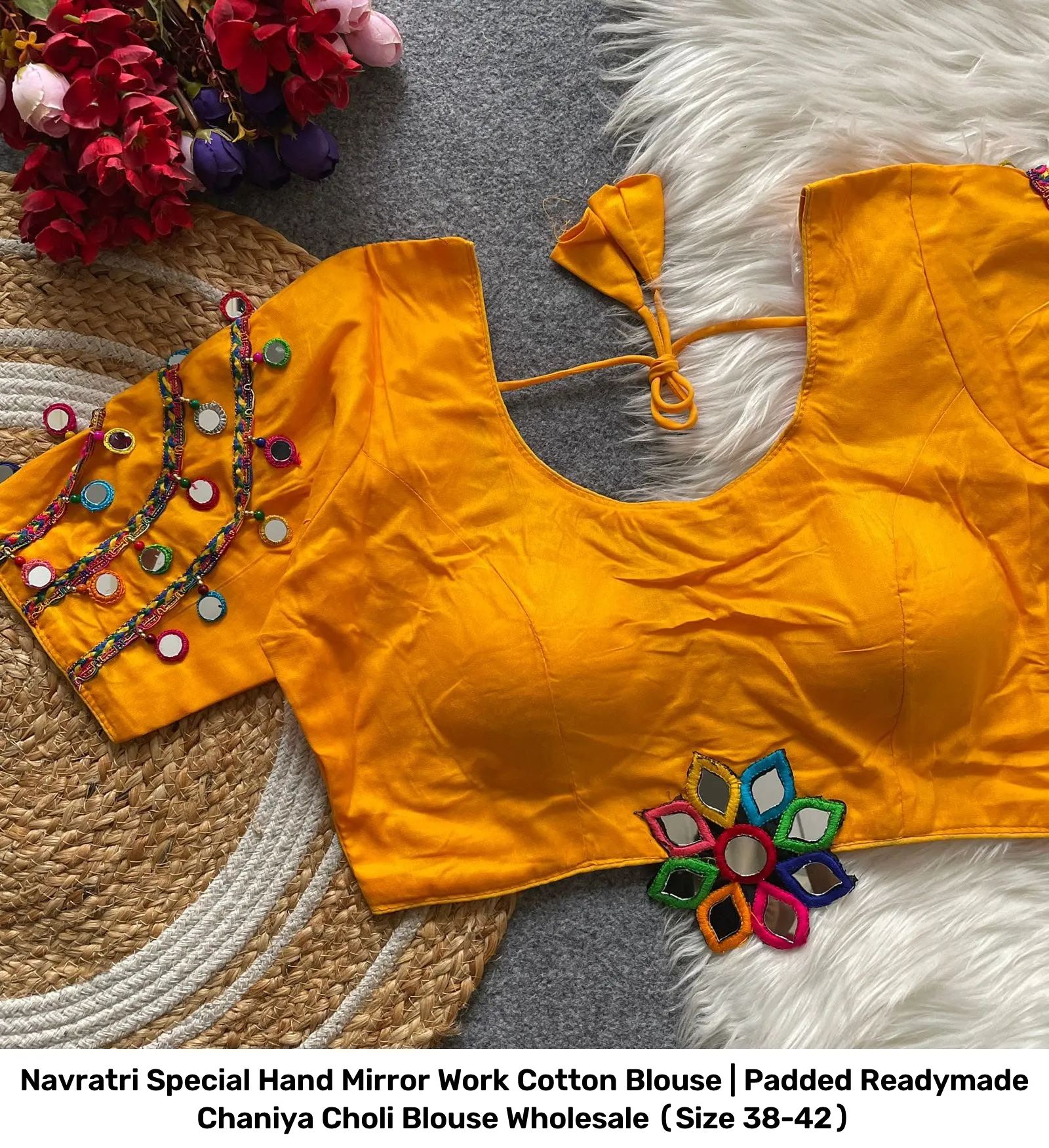 Navratri Special Hand Mirror Work Cotton Blouse | Padded Readymade Chaniya Choli Blouse Wholesale (Size 38-42) 3