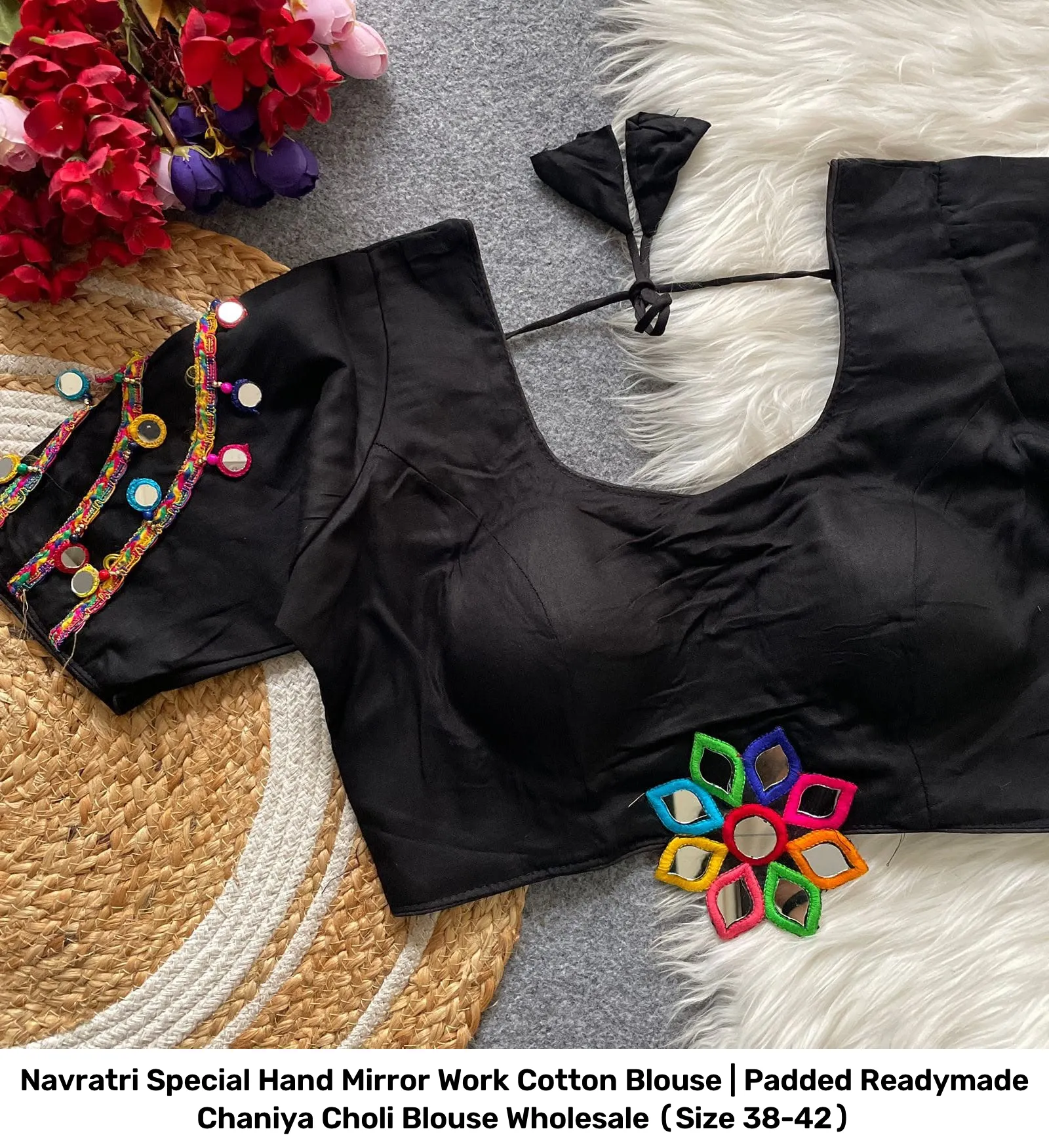 Navratri Special Hand Mirror Work Cotton Blouse | Padded Readymade Chaniya Choli Blouse Wholesale (Size 38-42) 4