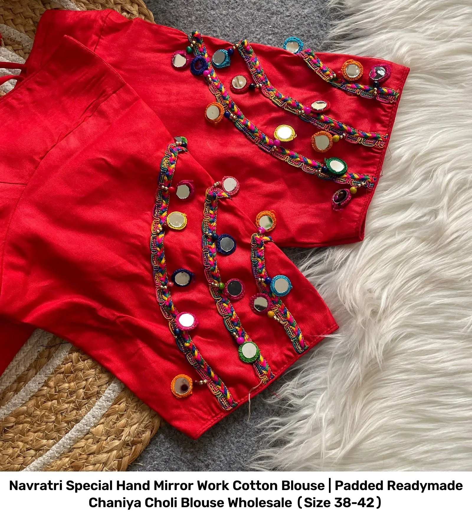 Navratri Special Hand Mirror Work Cotton Blouse | Padded Readymade Chaniya Choli Blouse Wholesale (Size 38-42) 5