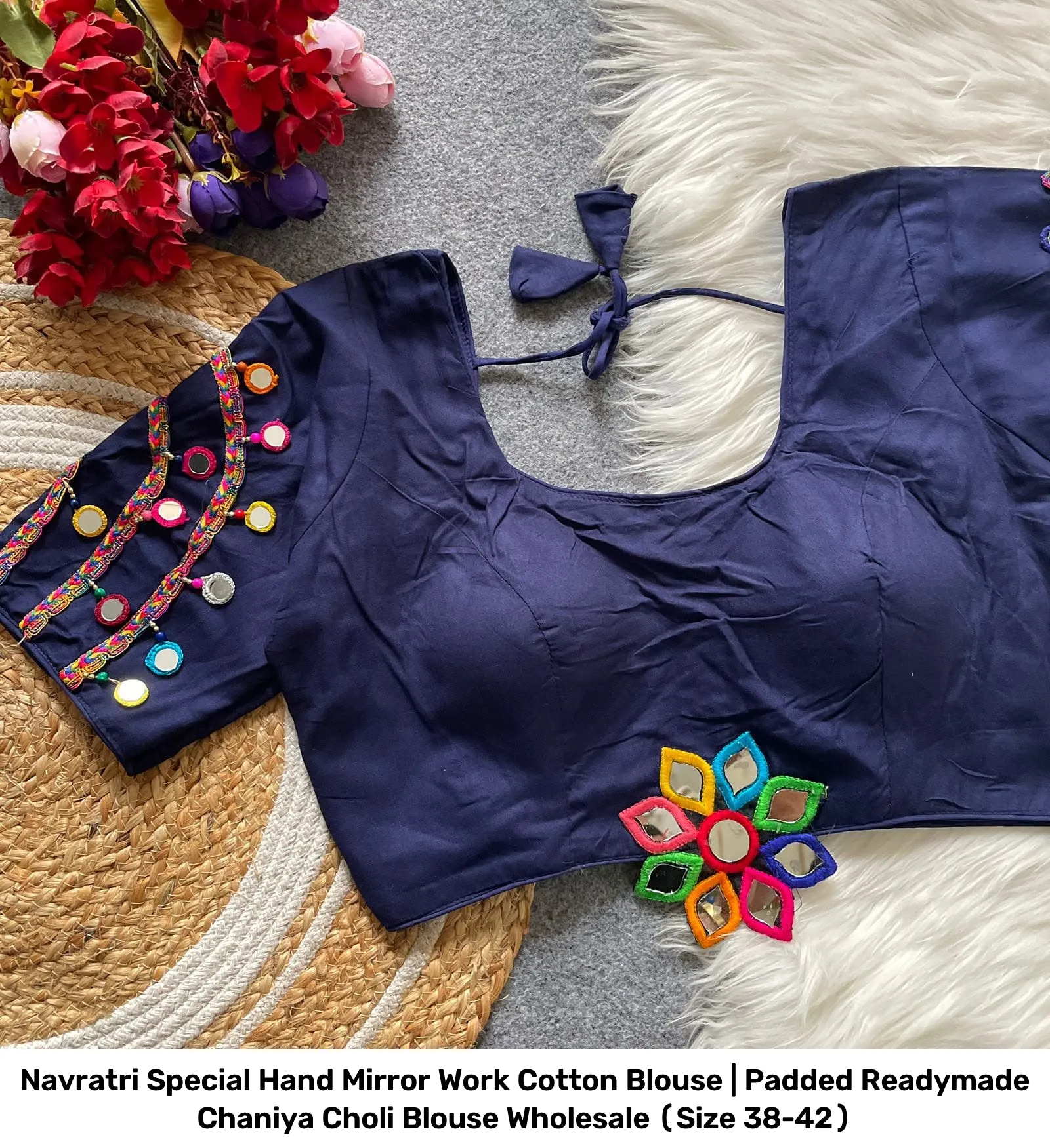 Navratri Special Hand Mirror Work Cotton Blouse | Padded Readymade Chaniya Choli Blouse Wholesale (Size 38-42) 6