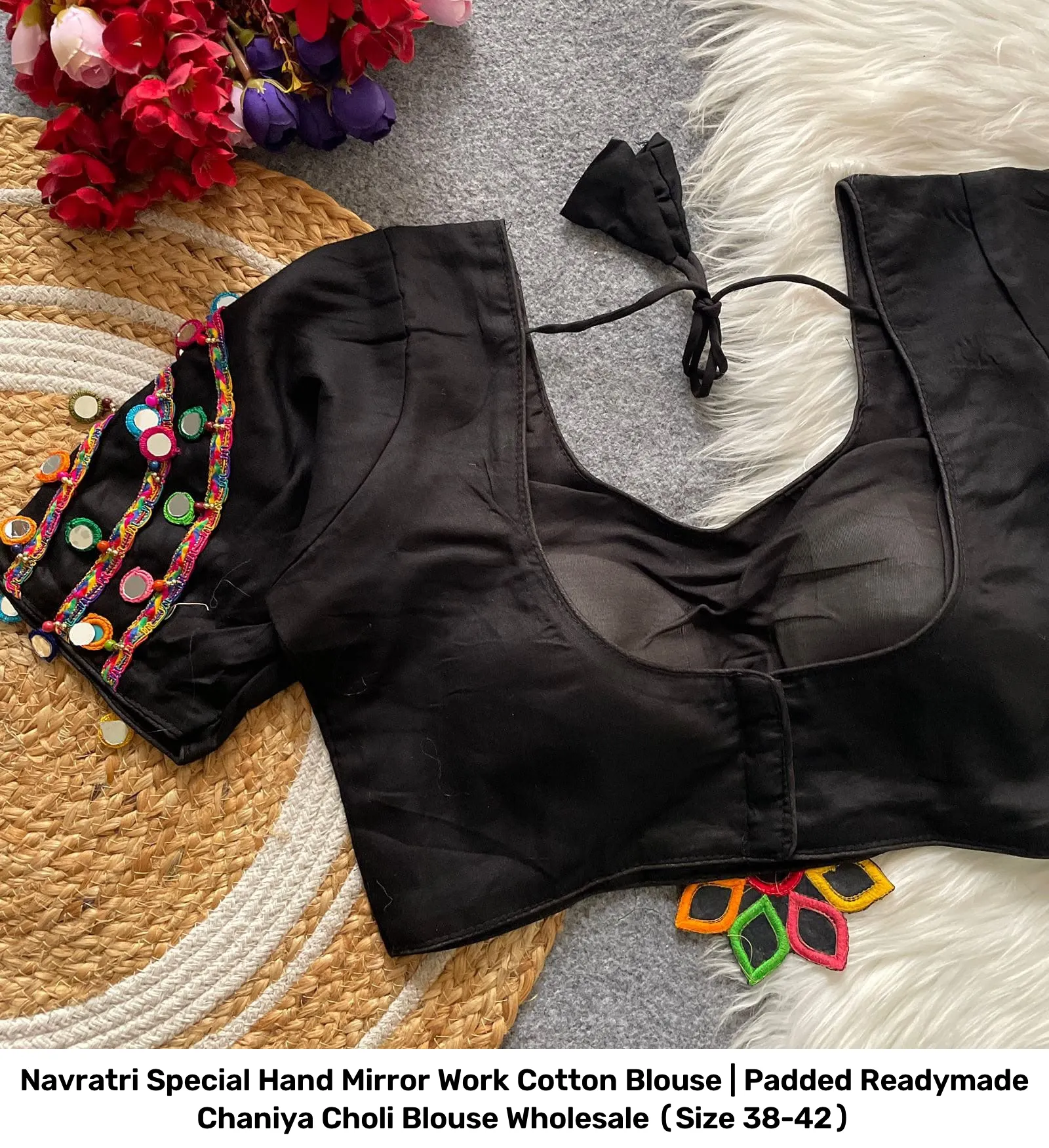 Navratri Special Hand Mirror Work Cotton Blouse | Padded Readymade Chaniya Choli Blouse Wholesale (Size 38-42) 7