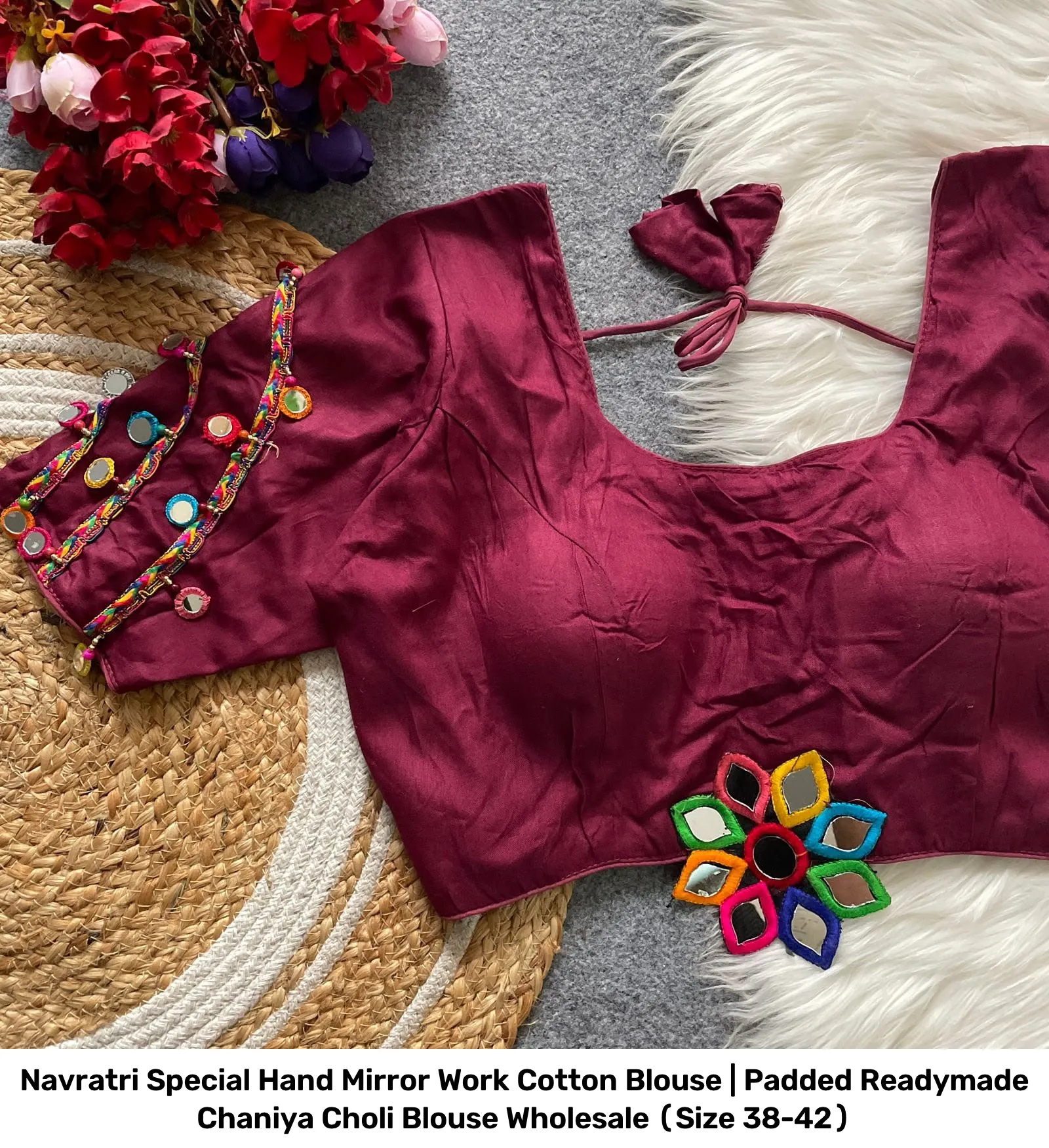 Navratri Special Hand Mirror Work Cotton Blouse | Padded Readymade Chaniya Choli Blouse Wholesale (Size 38-42) 8