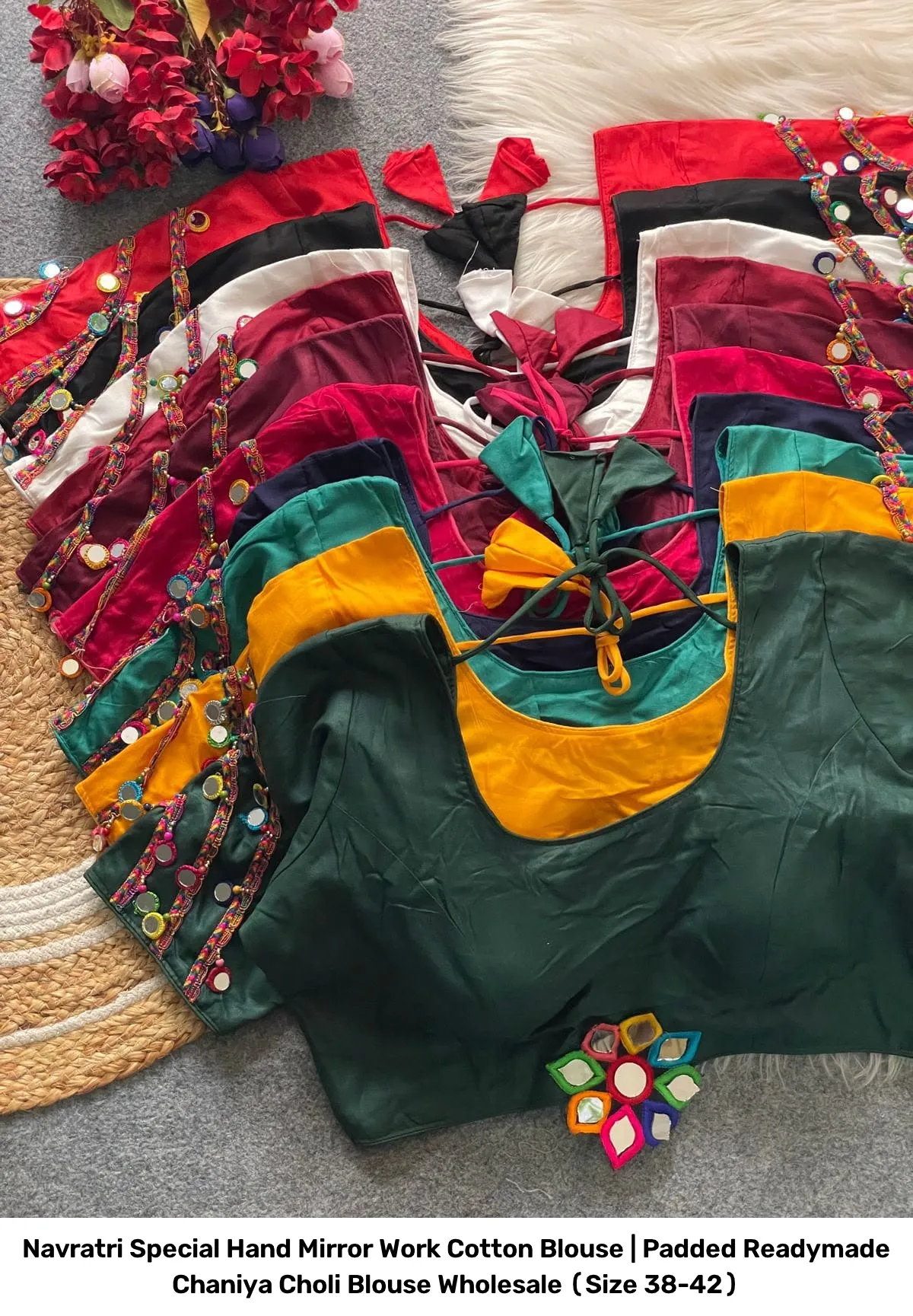 Navratri Special Hand Mirror Work Cotton Blouse | Padded Readymade Chaniya Choli Blouse Wholesale (Size 38-42) 9