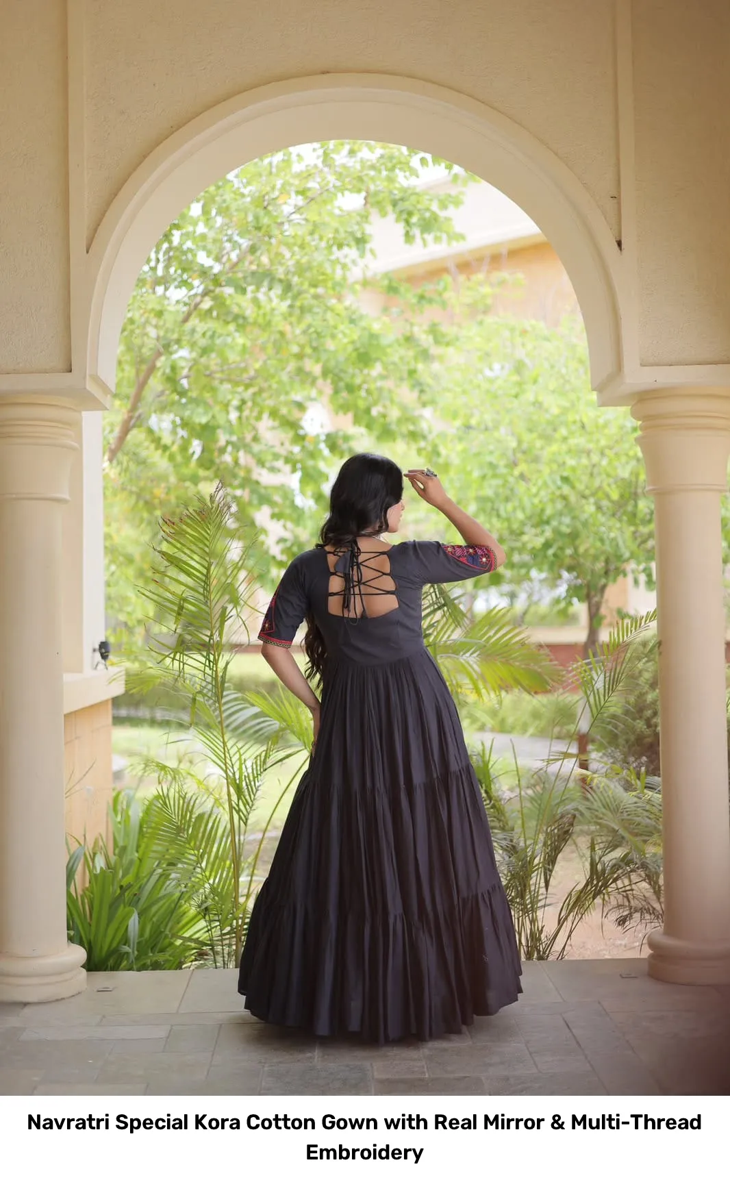 Navratri Special Kora Cotton Gown with Real Mirror & Multi-Thread Embroidery 5