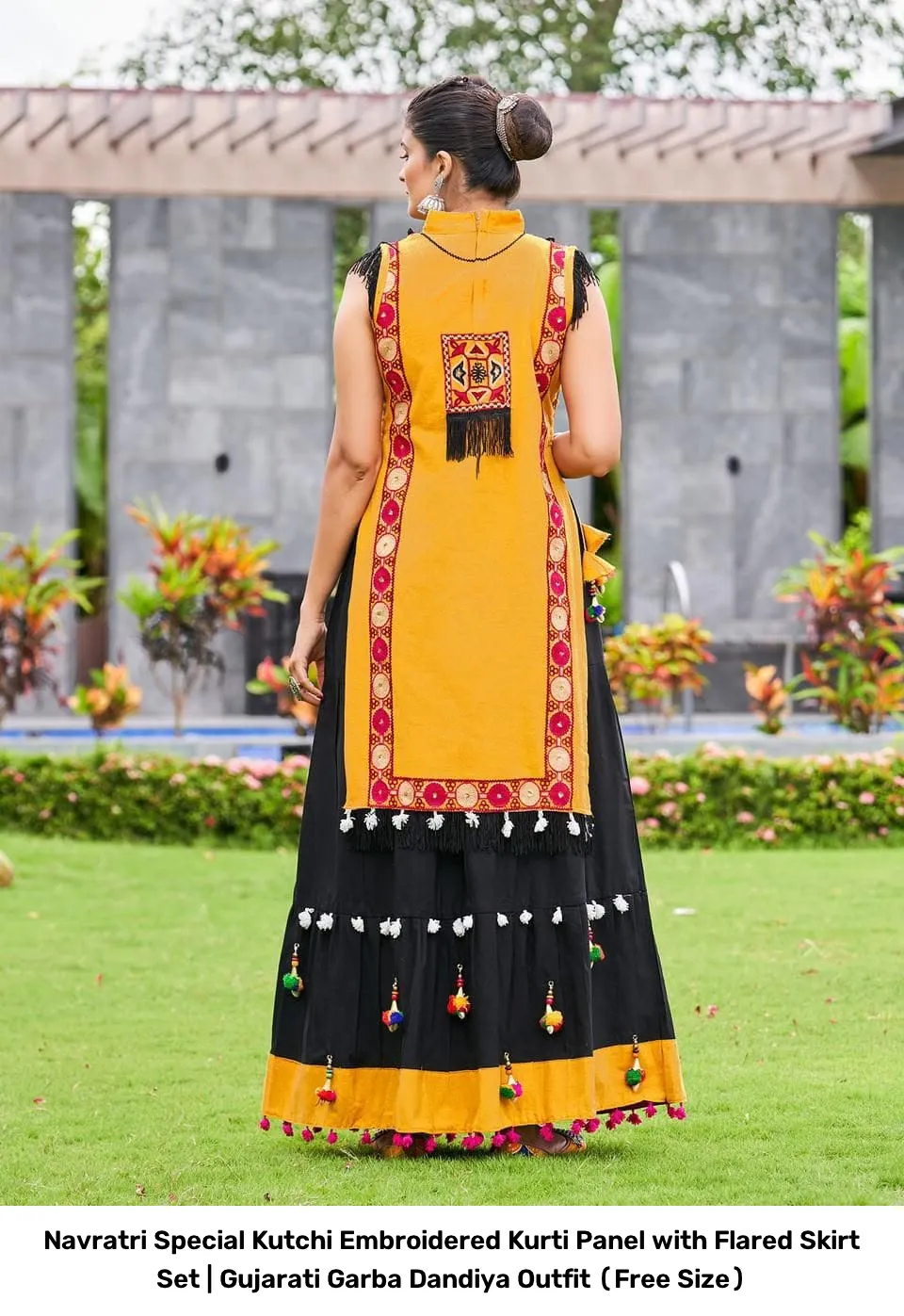 Navratri Special Kutchi Embroidered Kurti Panel with Flared Skirt Set | Gujarati Garba Dandiya Outfit (Free Size) 3