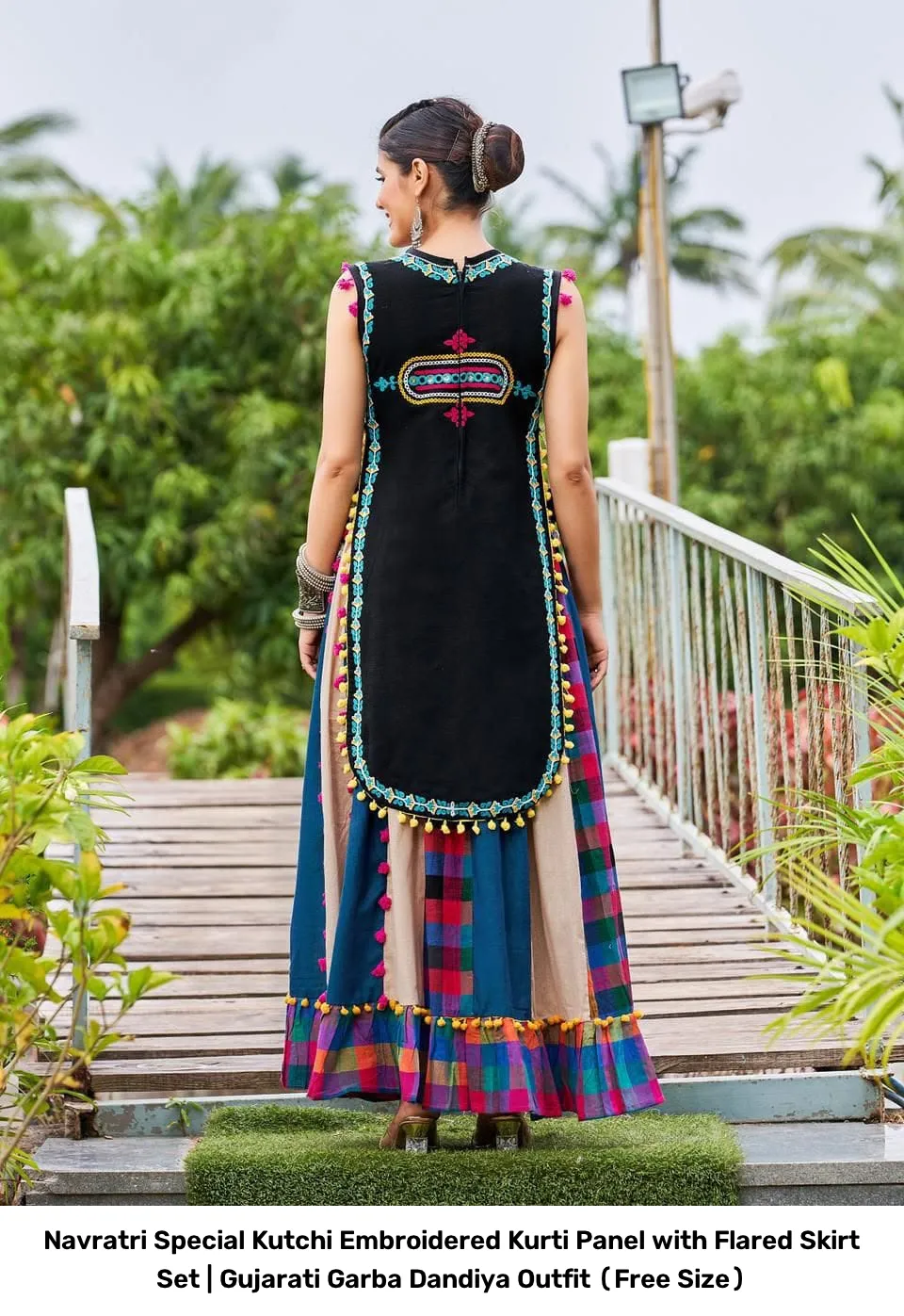 Navratri Special Kutchi Embroidered Kurti Panel with Flared Skirt Set | Gujarati Garba Dandiya Outfit (Free Size) 4