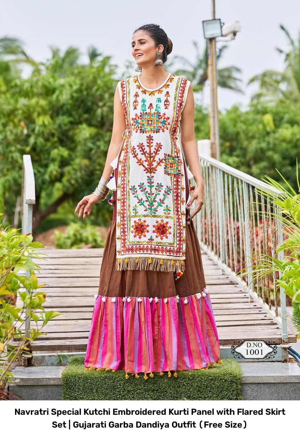 Navratri Special Kutchi Embroidered Kurti Panel with Flared Skirt Set | Gujarati Garba Dandiya Outfit (Free Size) 6